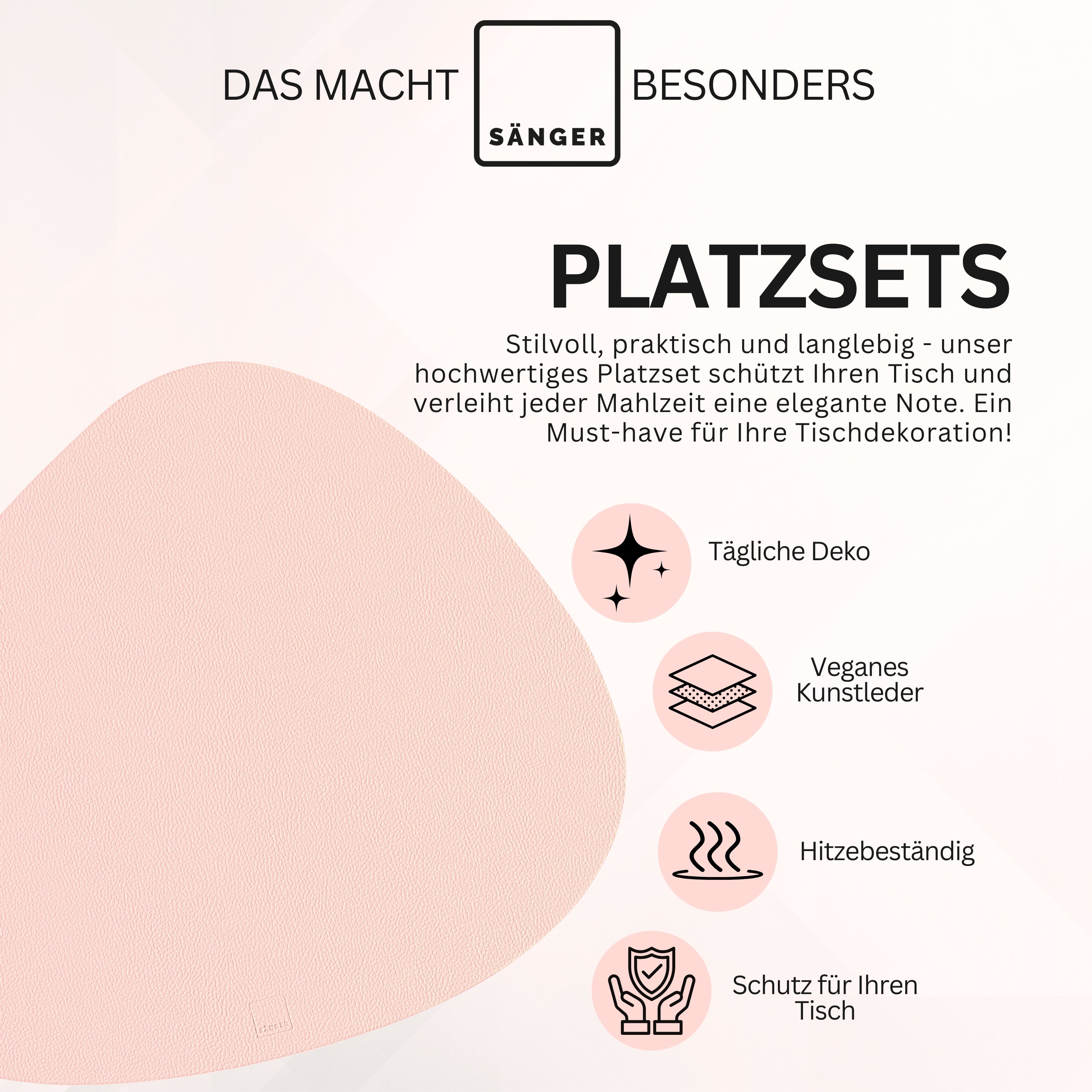 SÄNGER organische Tischsets & Untersetzer aus Kunstleder 12 teilig für 6 Personen, Rosa + Grau