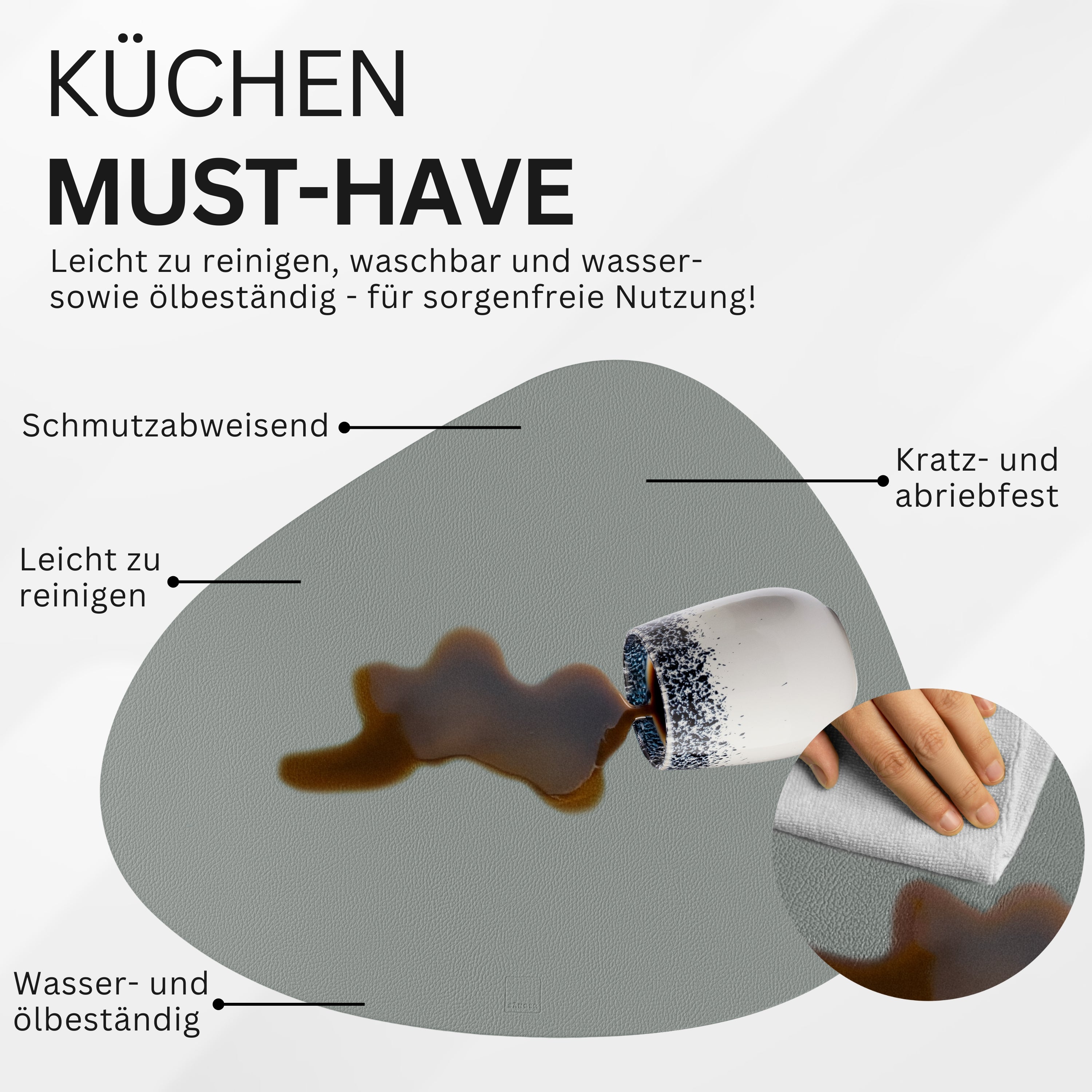 SÄNGER organische Tischsets & Untersetzer aus Kunstleder 12 teilig für 6 Personen, Rosa + Grau