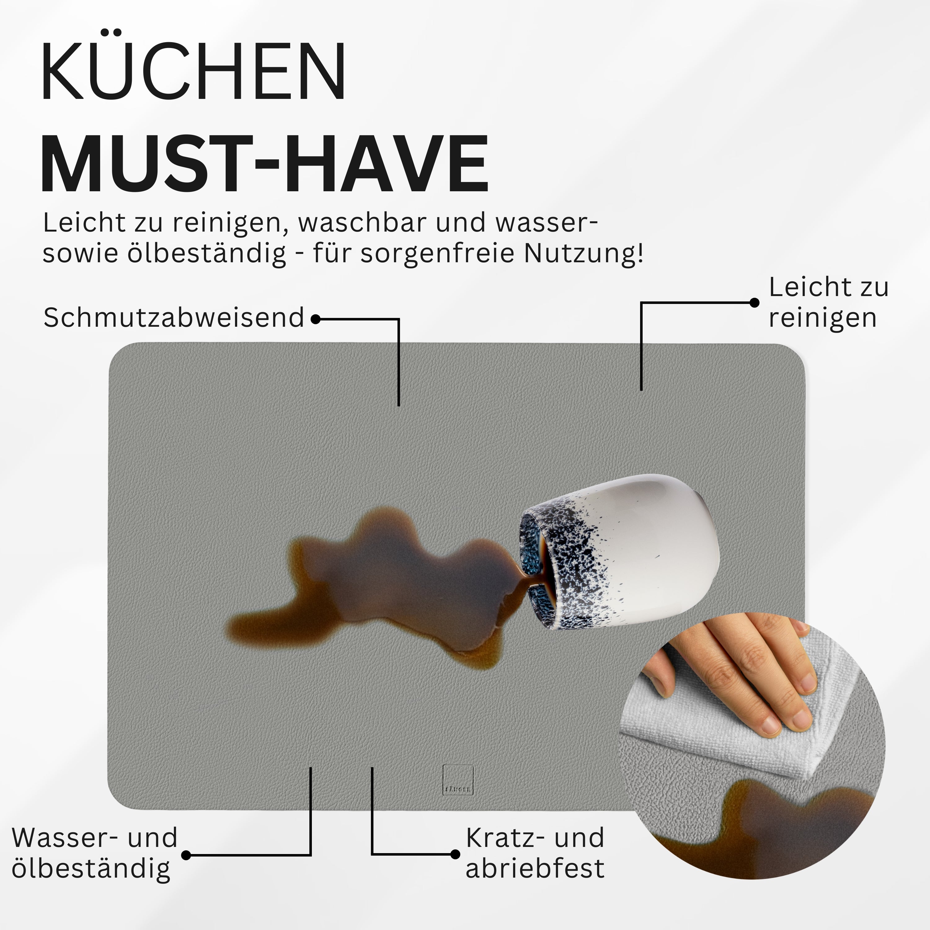 SÄNGER rechteckige Tischsets & Untersetzer aus Kunstleder 12 teilig für 6 Personen, Rosa + Grau