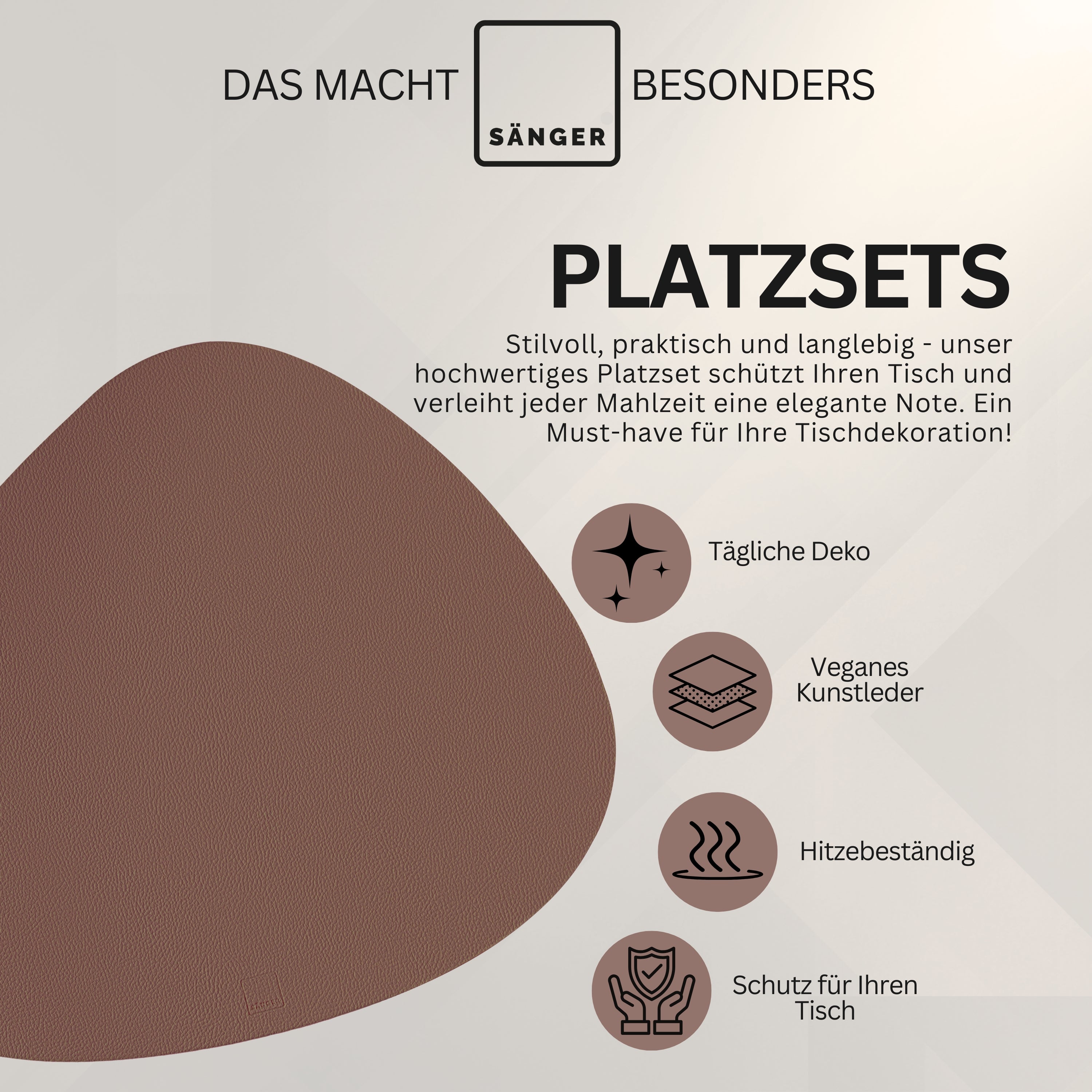 SÄNGER organische Tischsets & Untersetzer aus Kunstleder 12 teilig für 6 Personen, Mocha + Beige