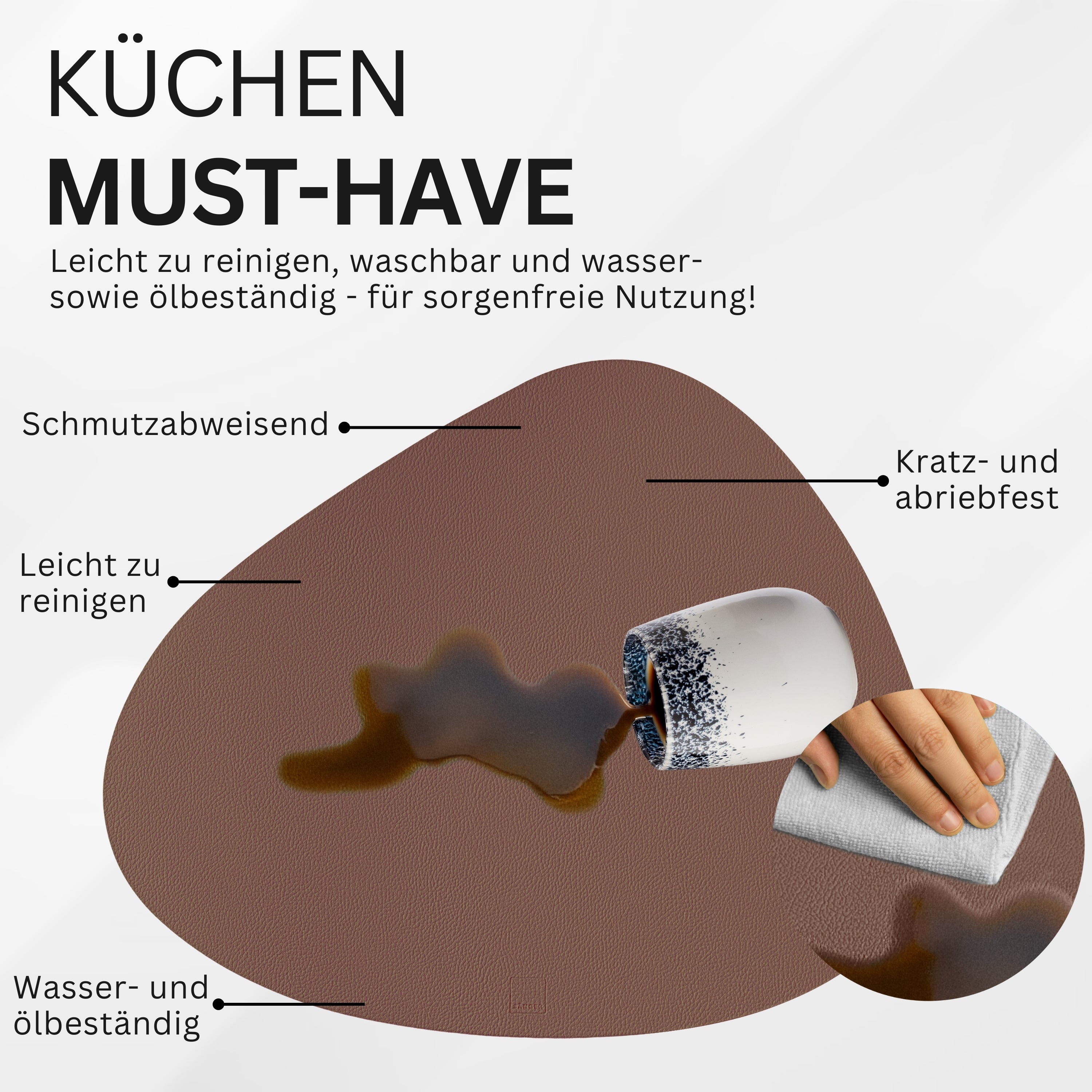 SÄNGER organische Tischsets & Untersetzer aus Kunstleder 12 teilig für 6 Personen, Mocha + Beige
