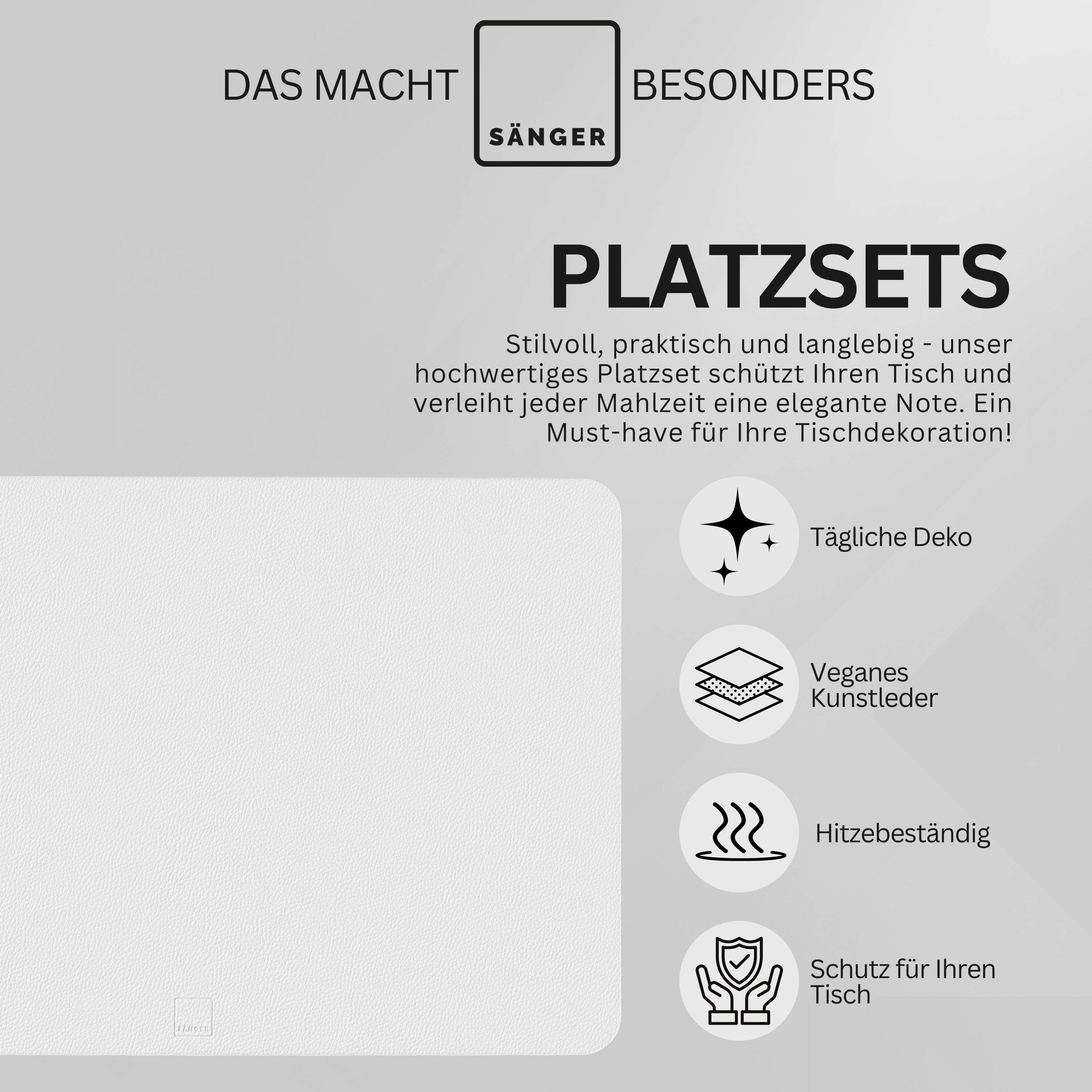 SÄNGER rechteckige Tischsets & Untersetzer aus Kunstleder 12 teilig für 6 Personen, Schwarz + Creme