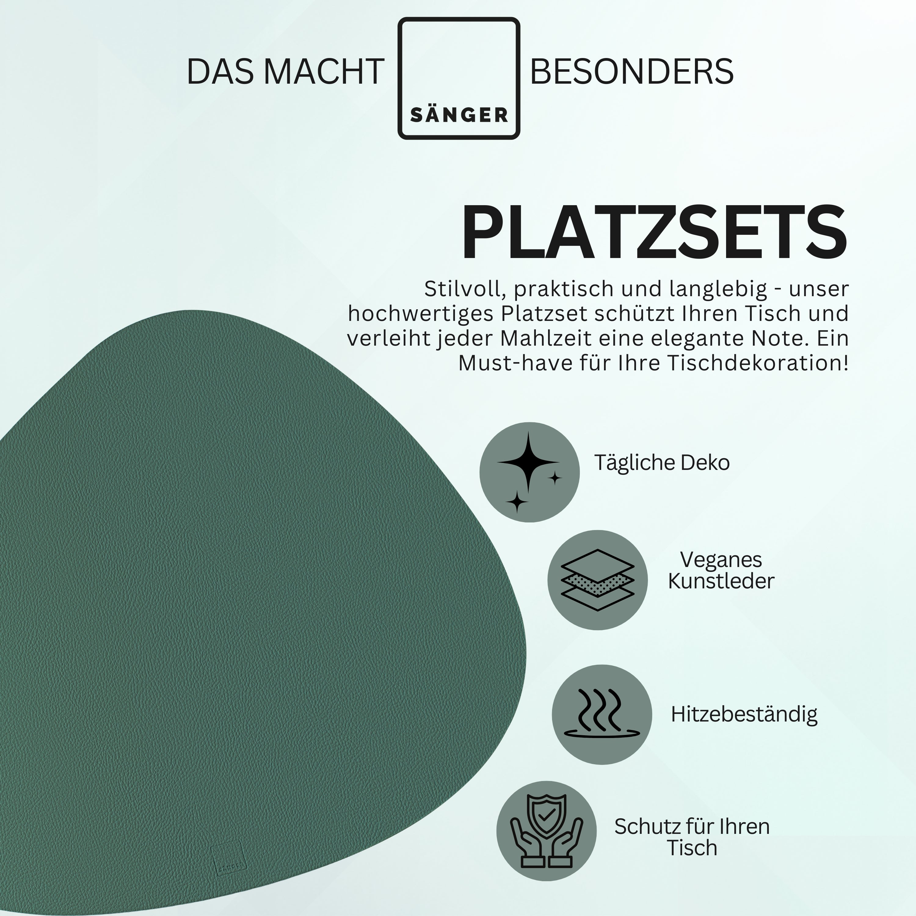 SÄNGER organische Tischsets & Untersetzer aus Kunstleder 12 teilig für 6 Personen, Schwarz + Grün
