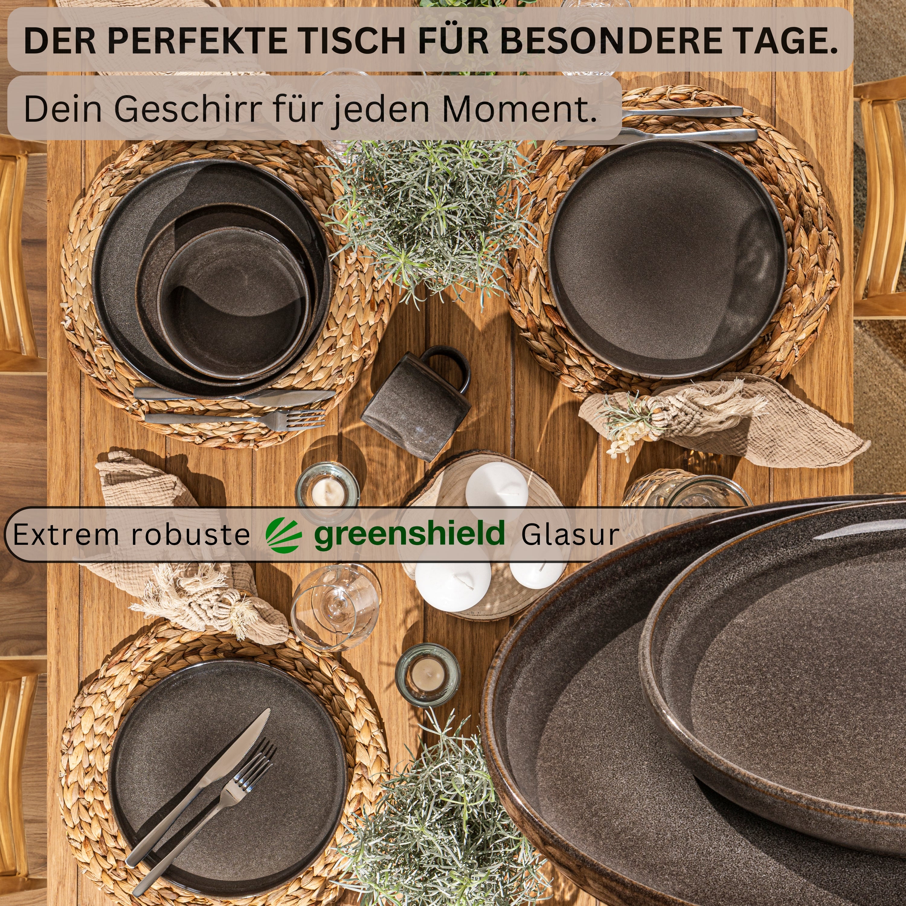 SÄNGER Dessertteller Set Kairo Graphit - 4 teilig aus Steingut