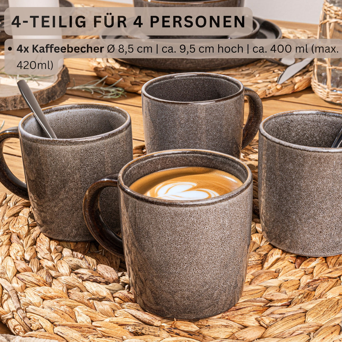 SÄNGER Kairo Graphite Coffee Mug Set - 4-piece Stoneware