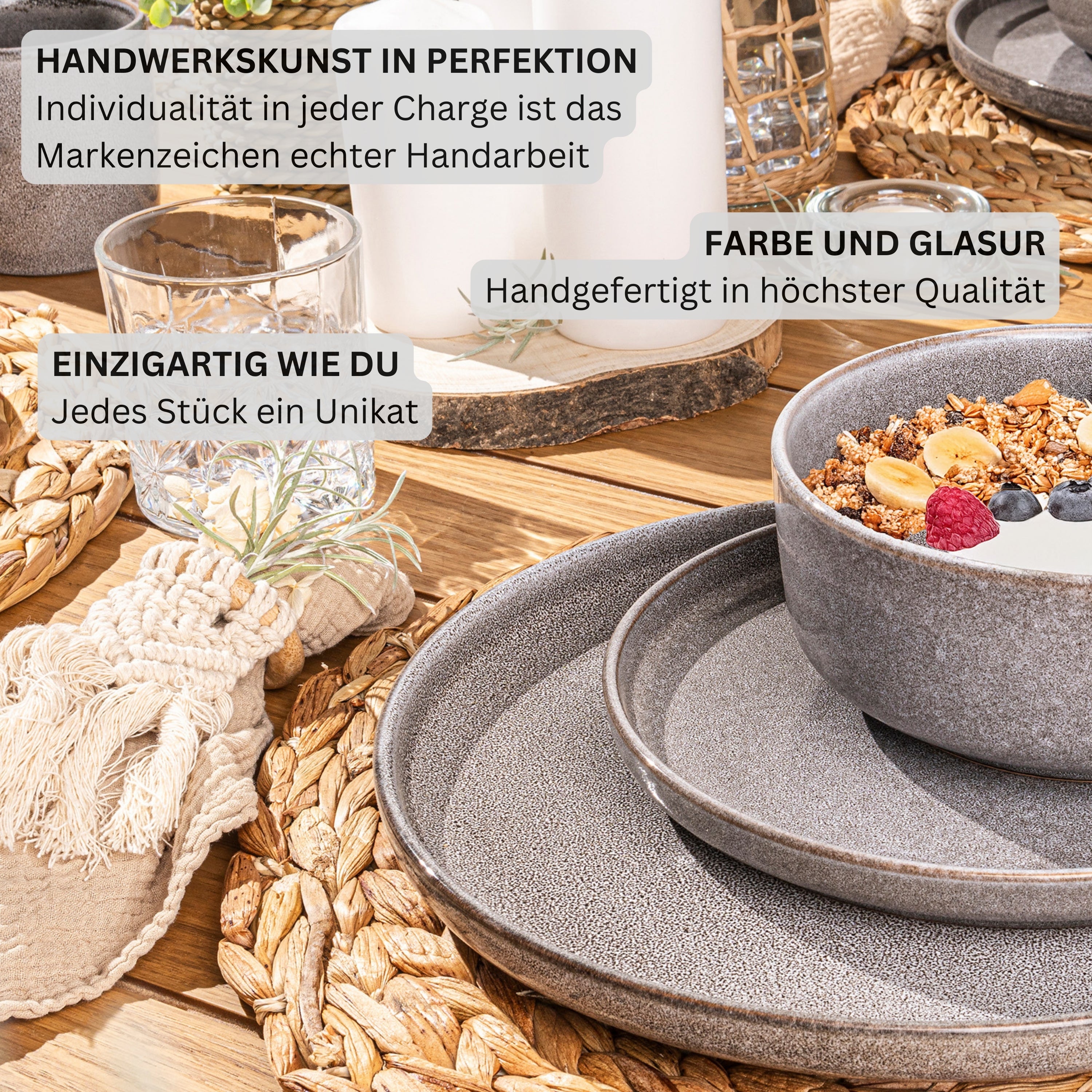 SÄNGER Speiseteller Set Kairo Mondgrau - 4 teilig aus Steingut