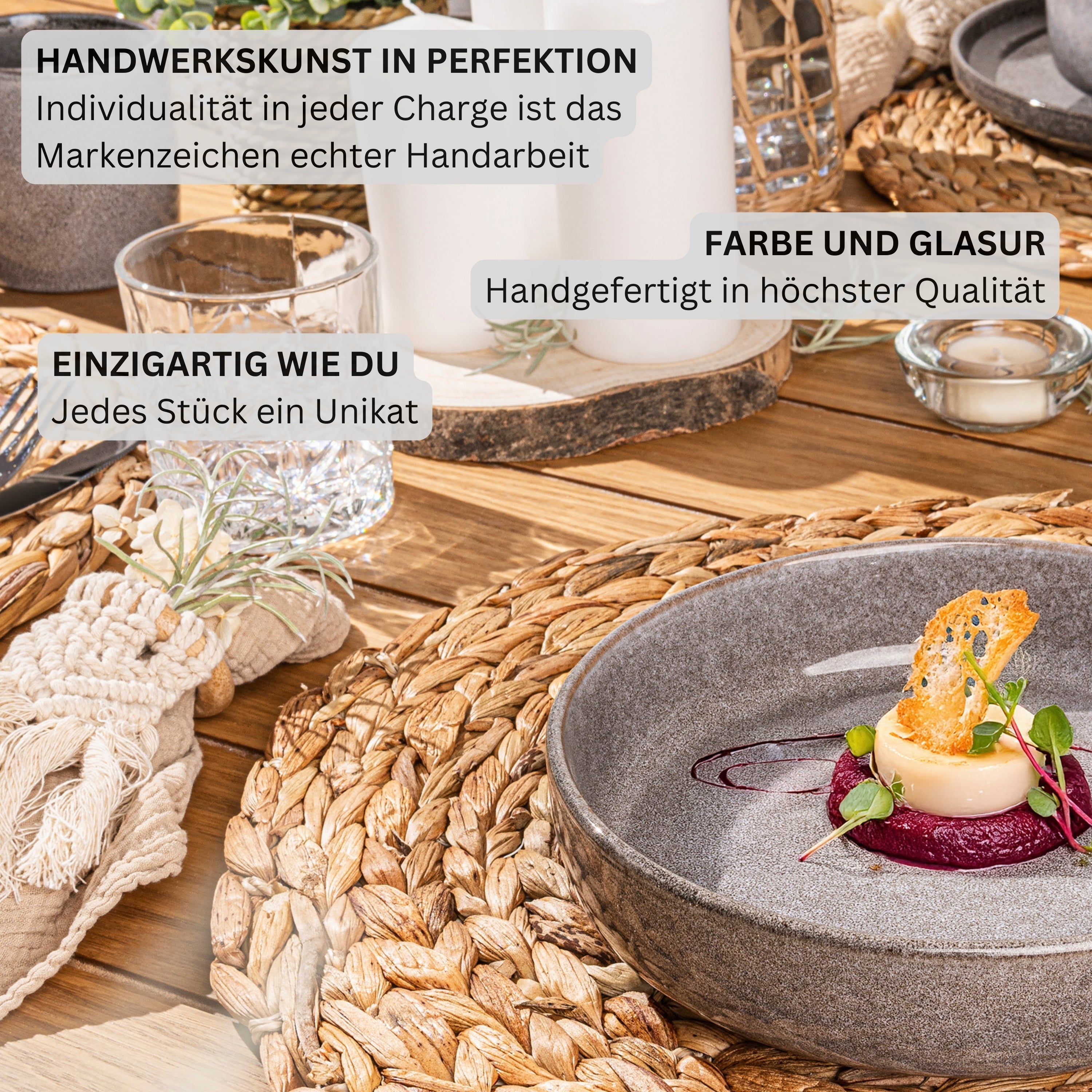 SÄNGER Pastaschalen Set Kairo Mondgrau - 4 teilig aus Steingut