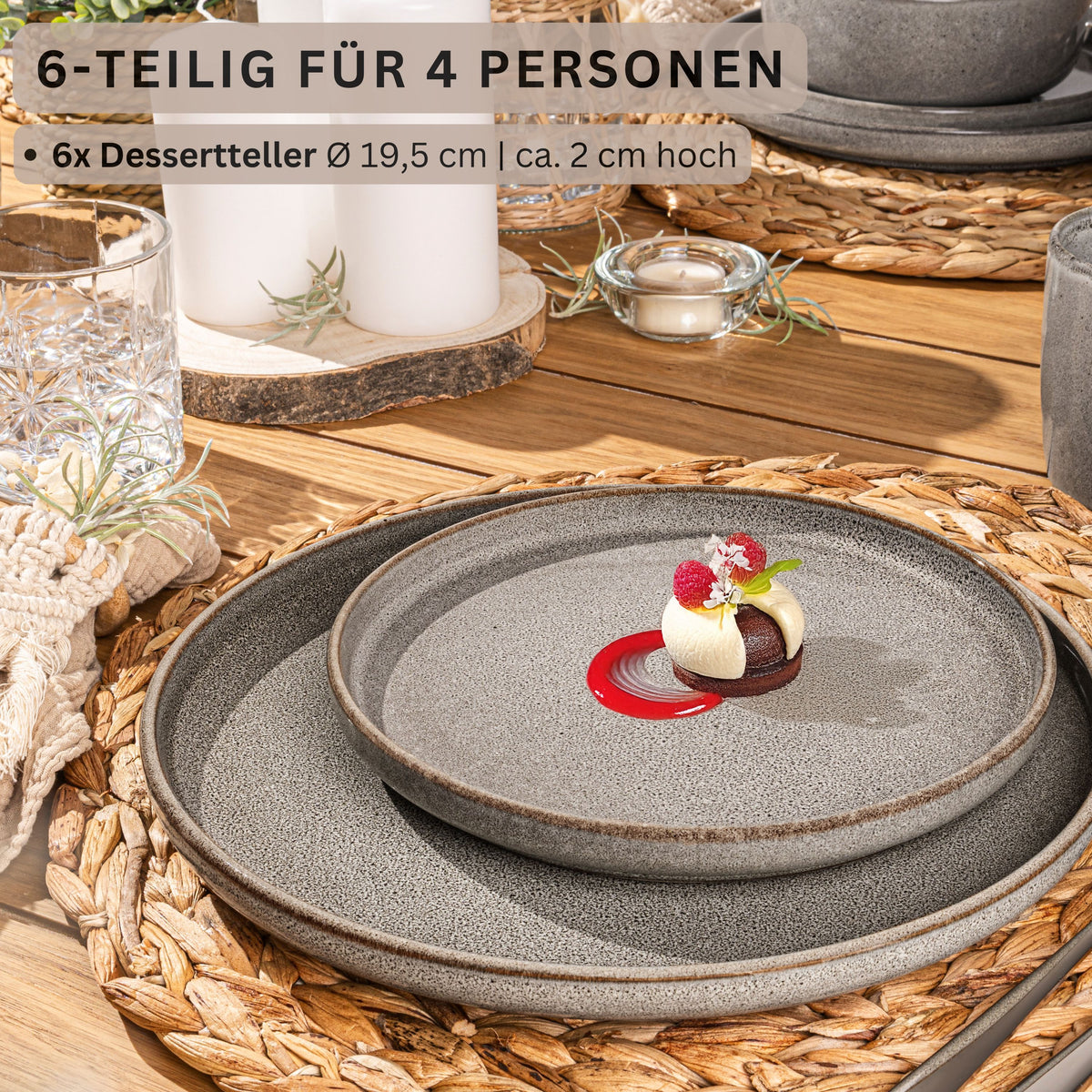 SÄNGER Dessert Plate Set Kairo Graphite - 6 Pieces Made of Stoneware