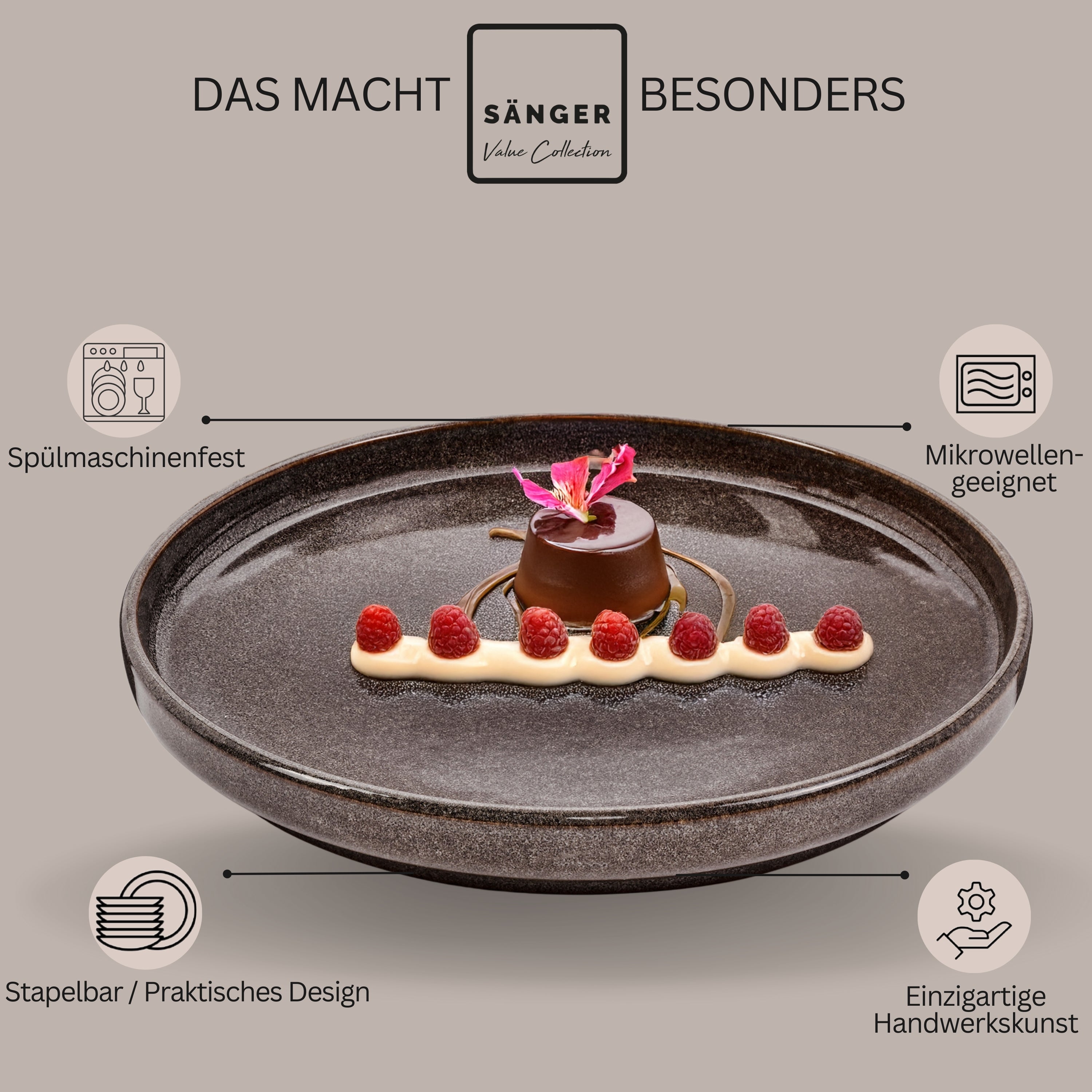 SÄNGER Dessertteller Set Kairo Graphit - 6 teilig aus Steingut