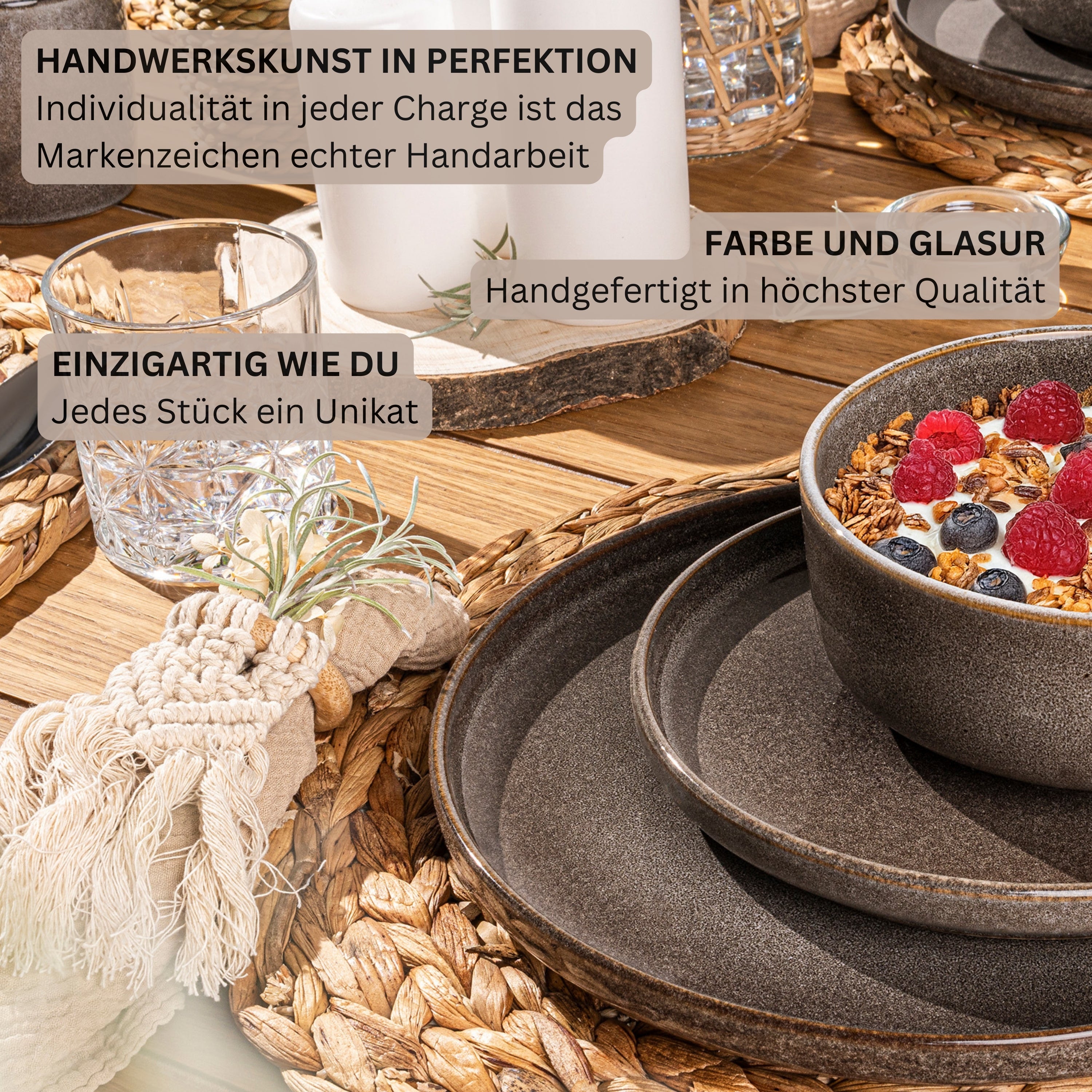 SÄNGER Dessertteller Set Kairo Graphit - 6 teilig aus Steingut