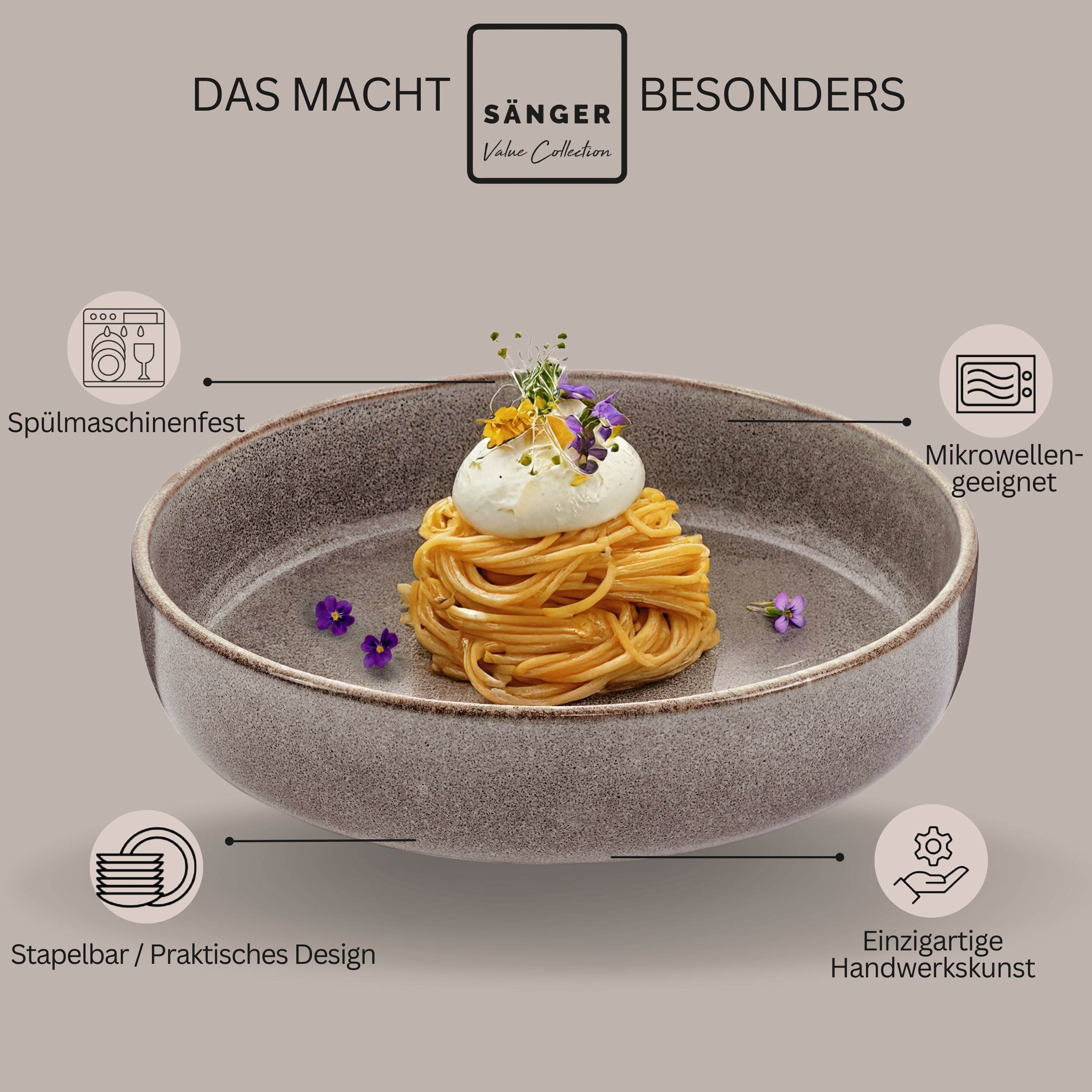 SÄNGER Pastaschalen Set Kairo Graphit - 6 teilig aus Steingut