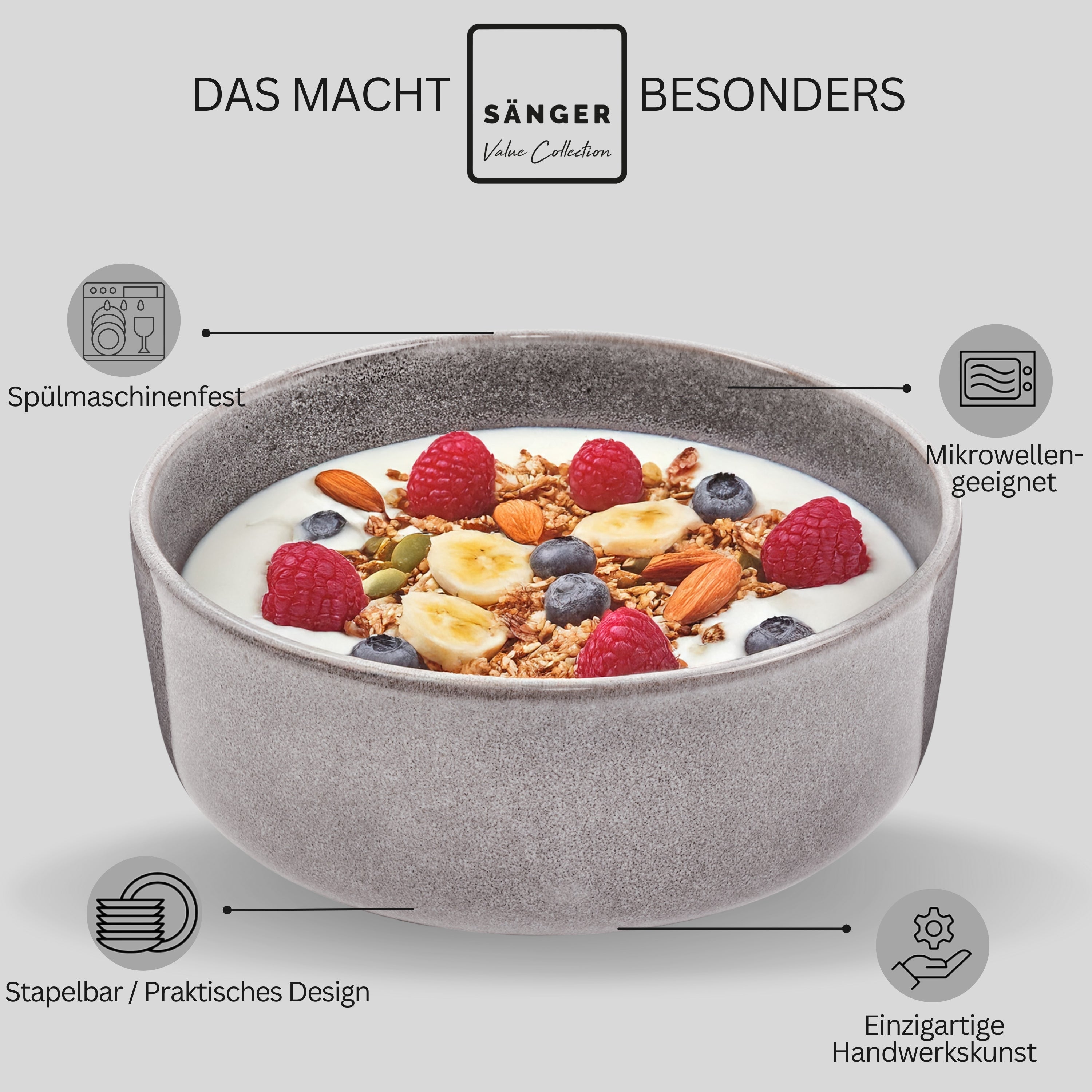 SÄNGER Schalen Set Kairo Mondgrau - 6 teilig aus Steingut