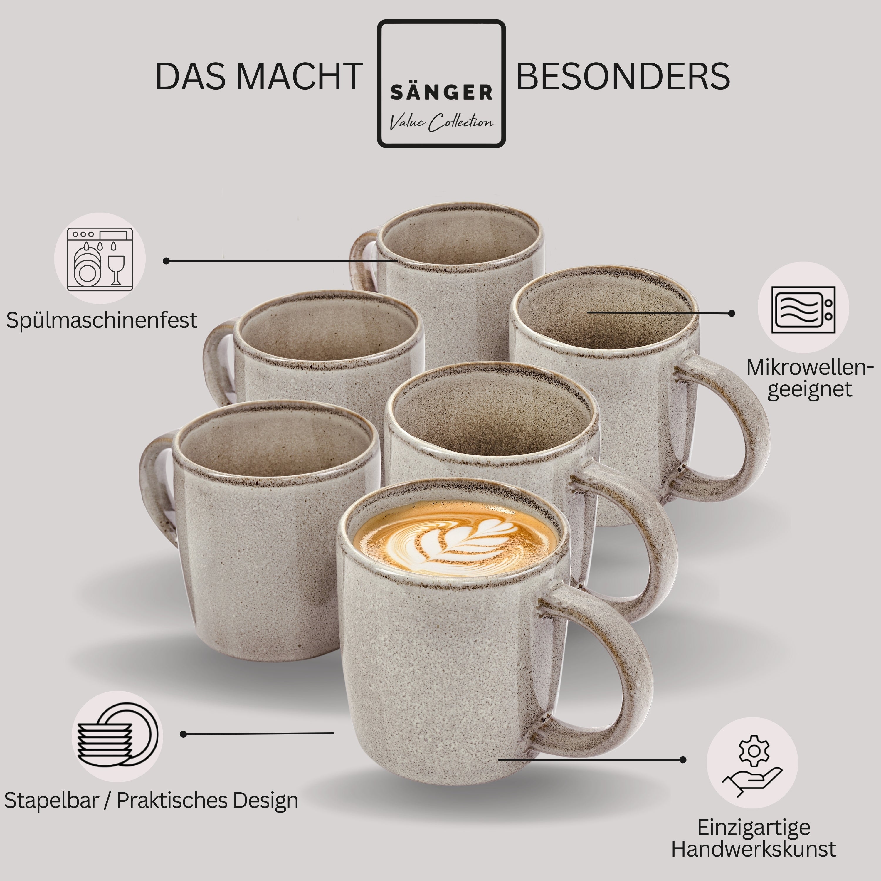 SÄNGER Kaffeebecher Set Kairo Clay - 6 aus Steingut