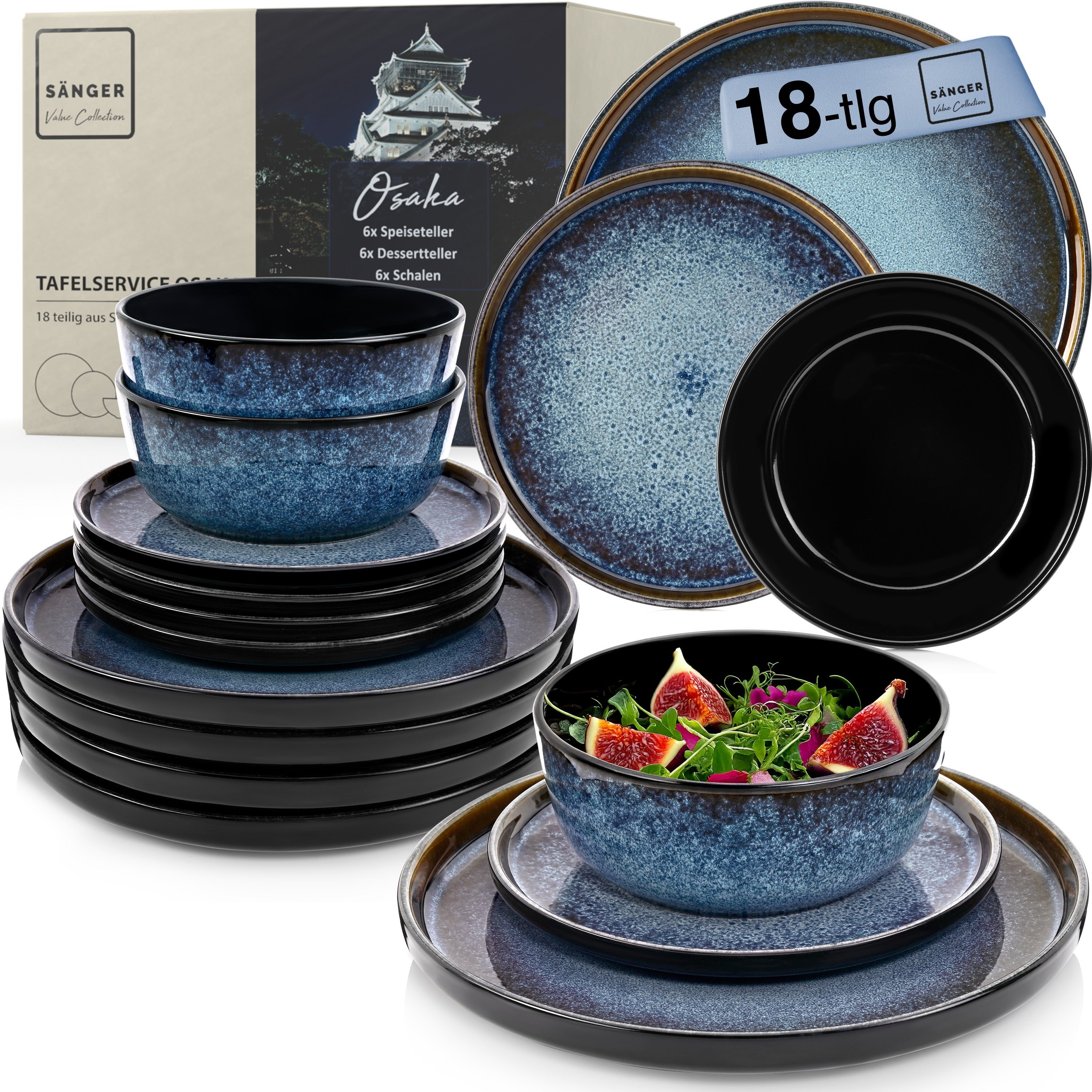 SÄNGER Steingut Geschirrset Osaka 18-teilig für 6 Personen