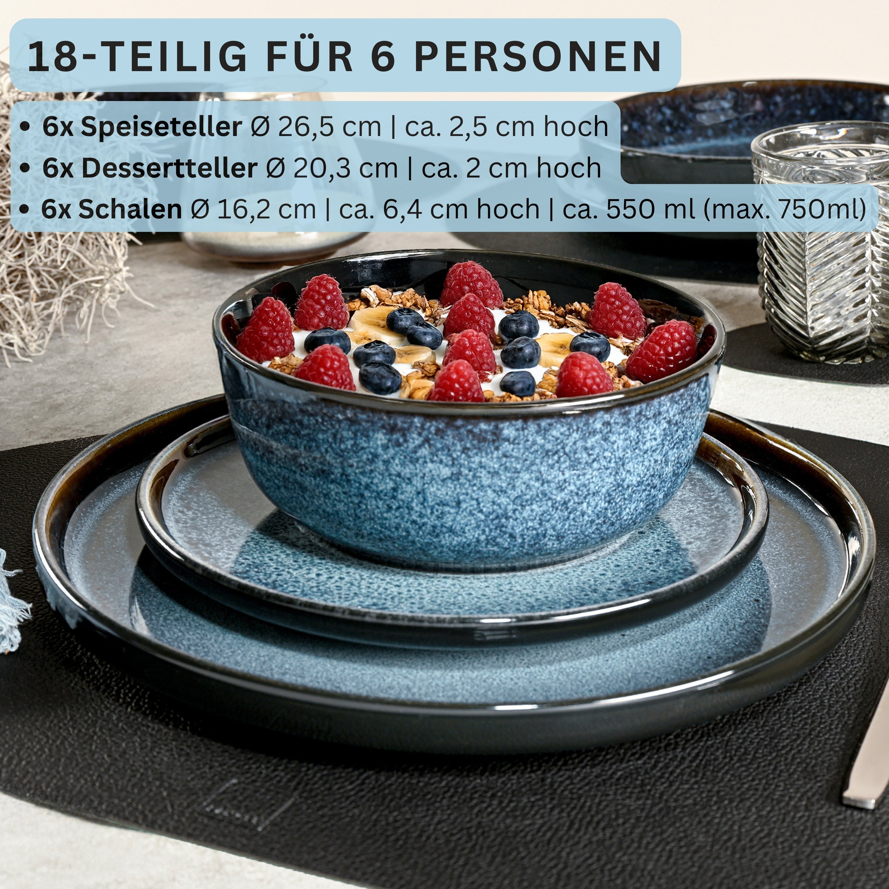 SÄNGER Steingut Geschirrset Osaka 18-teilig für 6 Personen