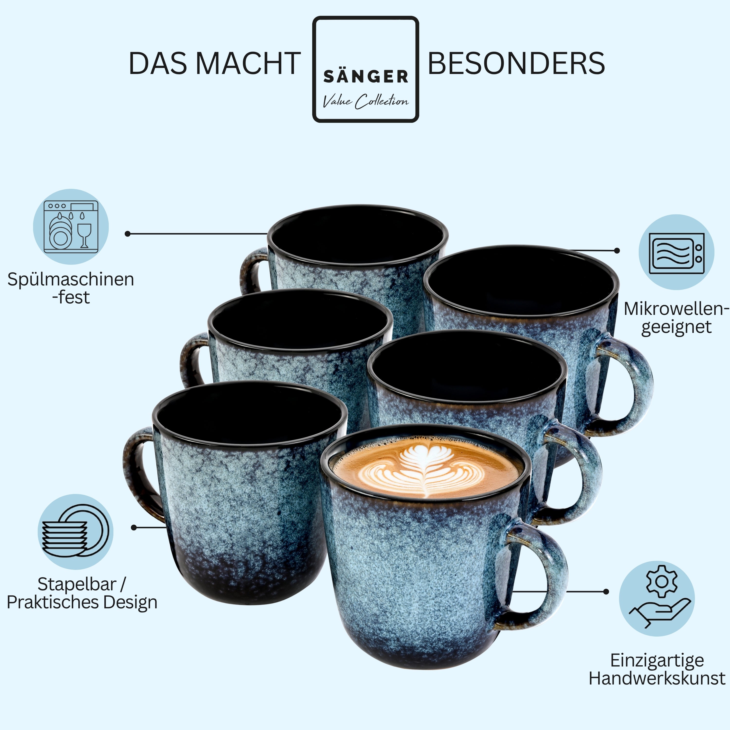 SÄNGER Steingut Kaffebecher Osaka 6-teilig