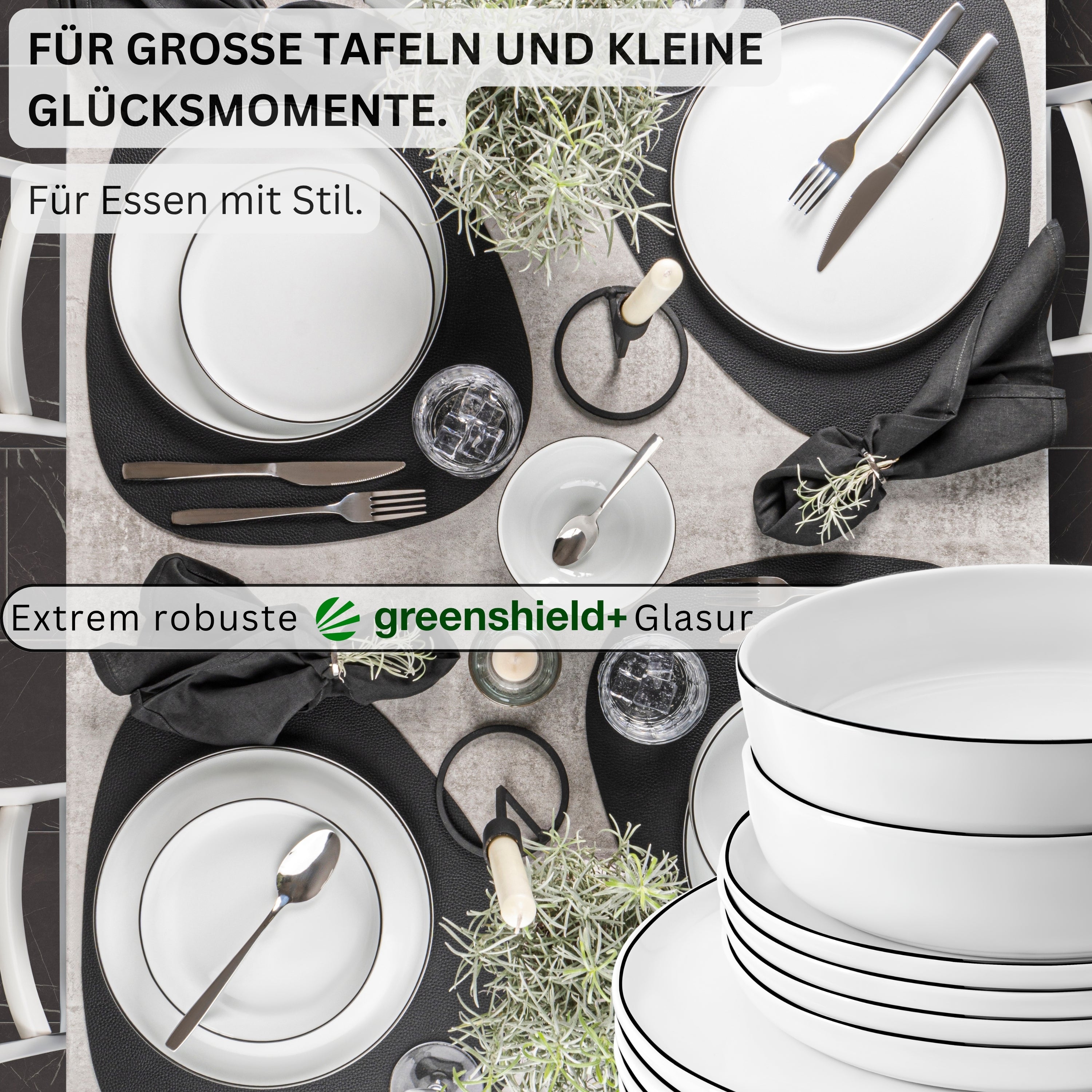 SÄNGER Porzellan Geschirrset Marlo Black Rim 18-teilig für 6 Personen