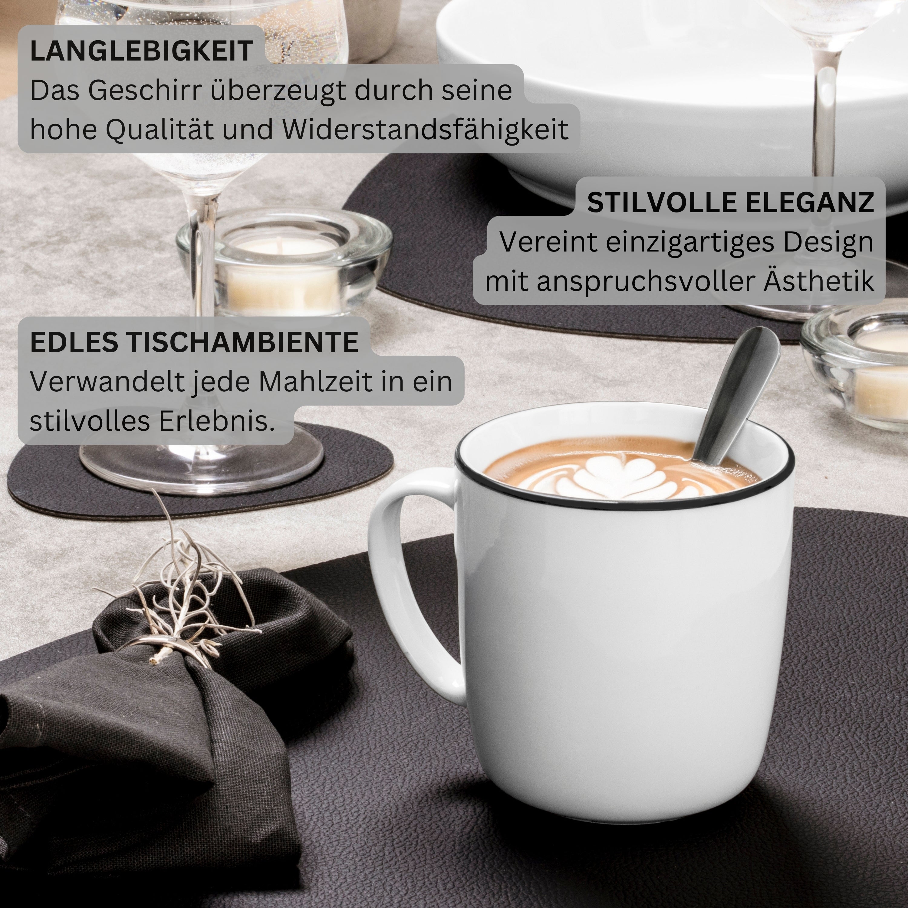 SÄNGER Porzellan Kaffeebecher Marlo Black Rim 6-teilig - NEU
