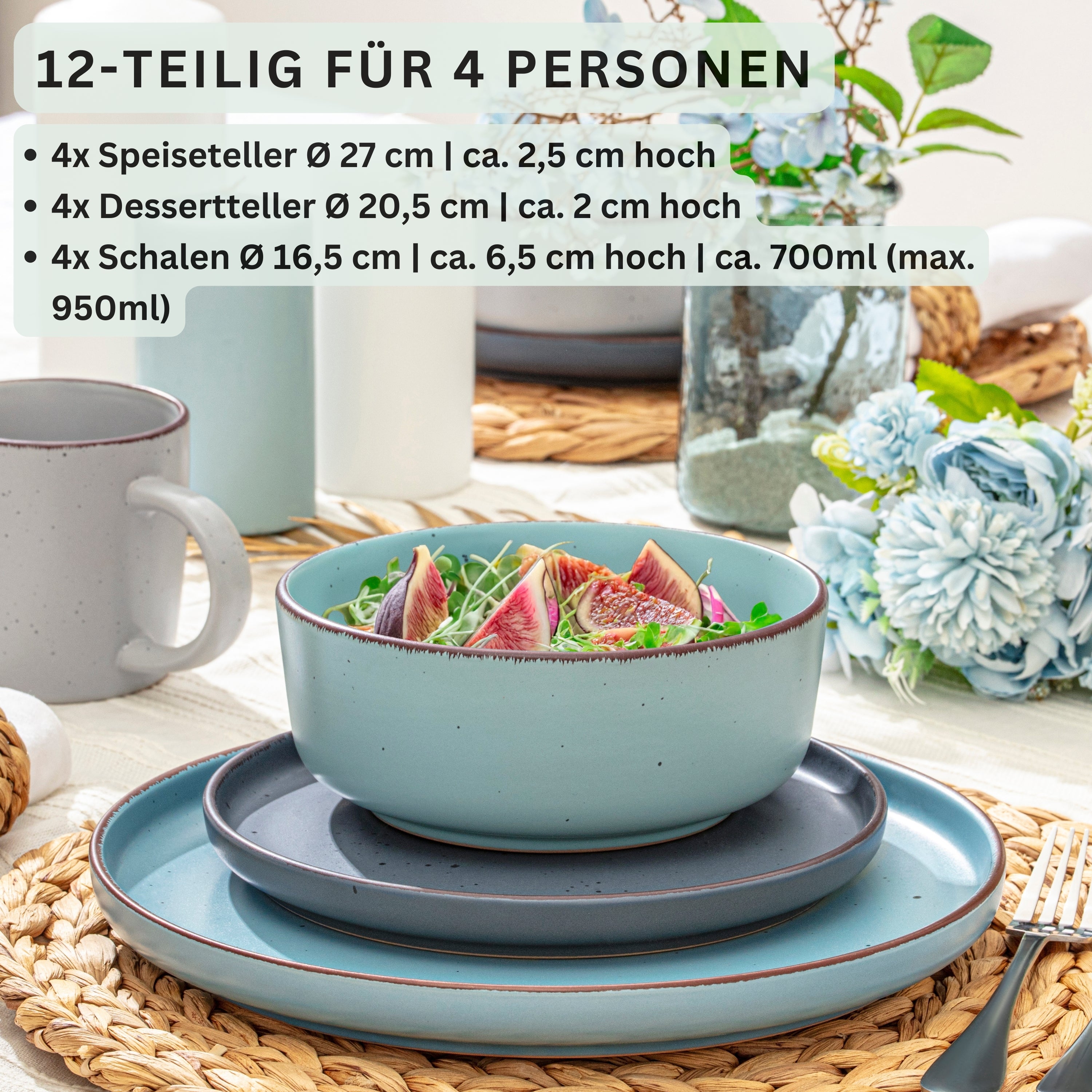 SÄNGER Steingut Geschirrset Bombay Sky Shades 12 teilig für 4 Personen