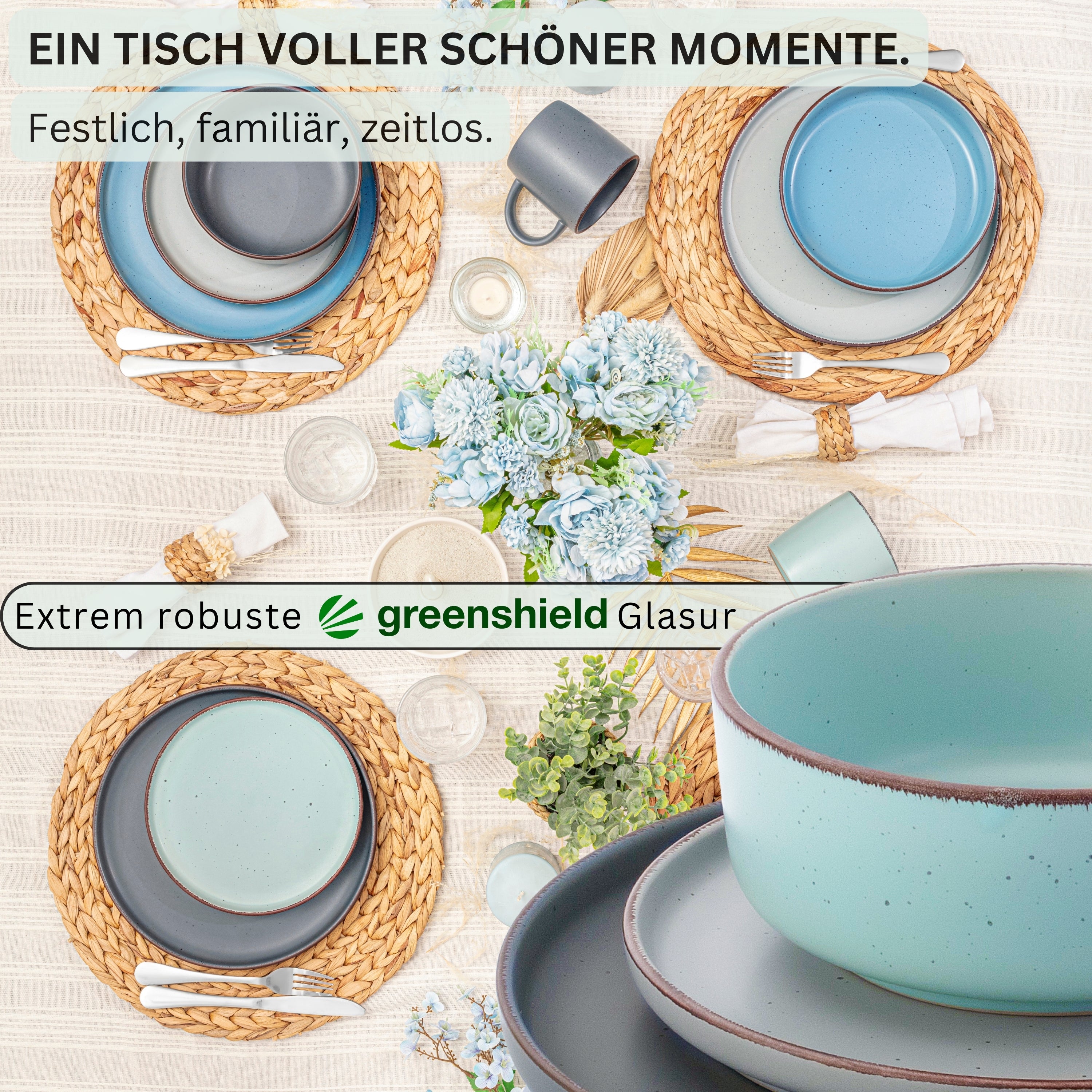 SÄNGER Steingut Geschirrset Bombay Sky Shades 12 teilig für 4 Personen