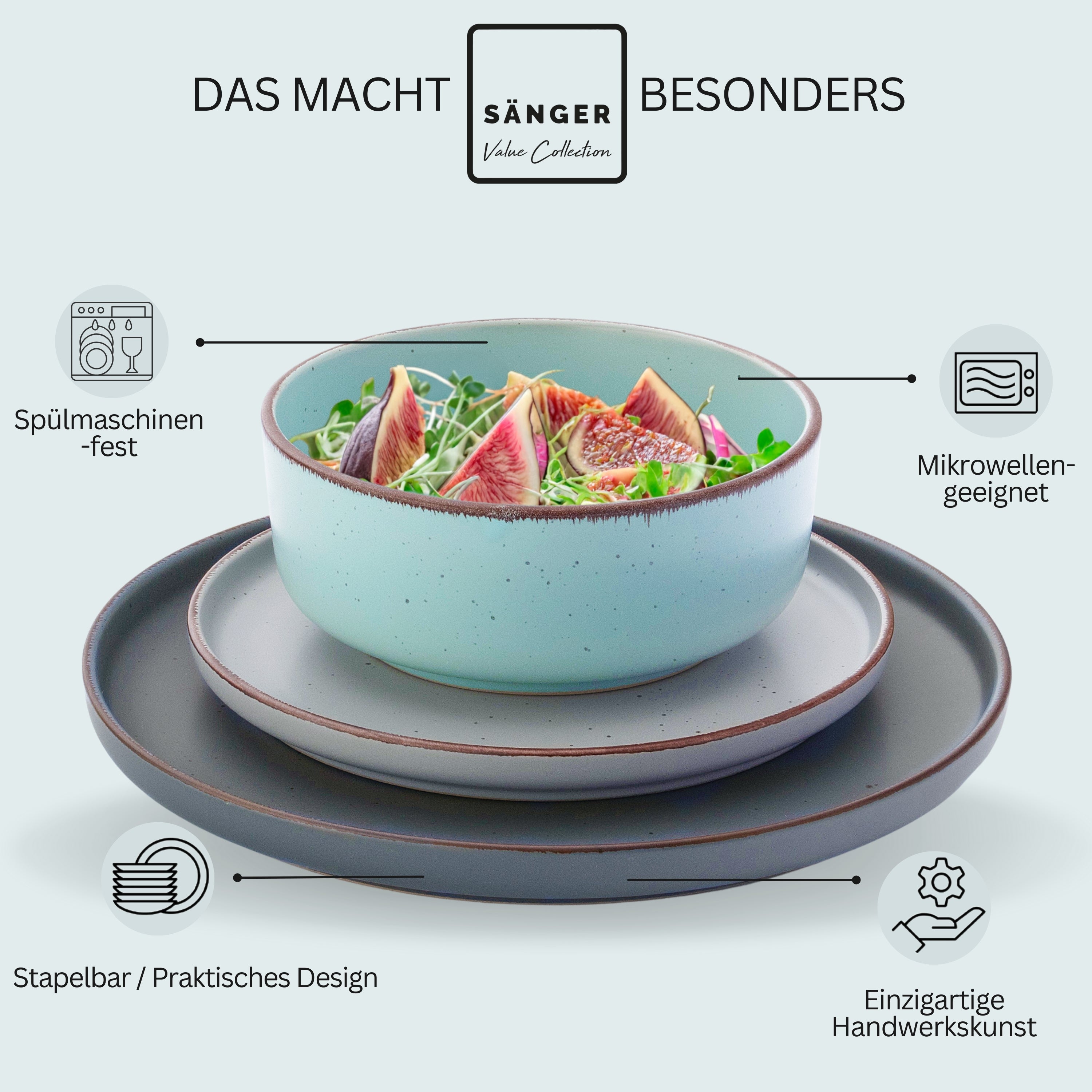 SÄNGER Steingut Geschirrset Bombay Sky Shades 12 teilig für 4 Personen