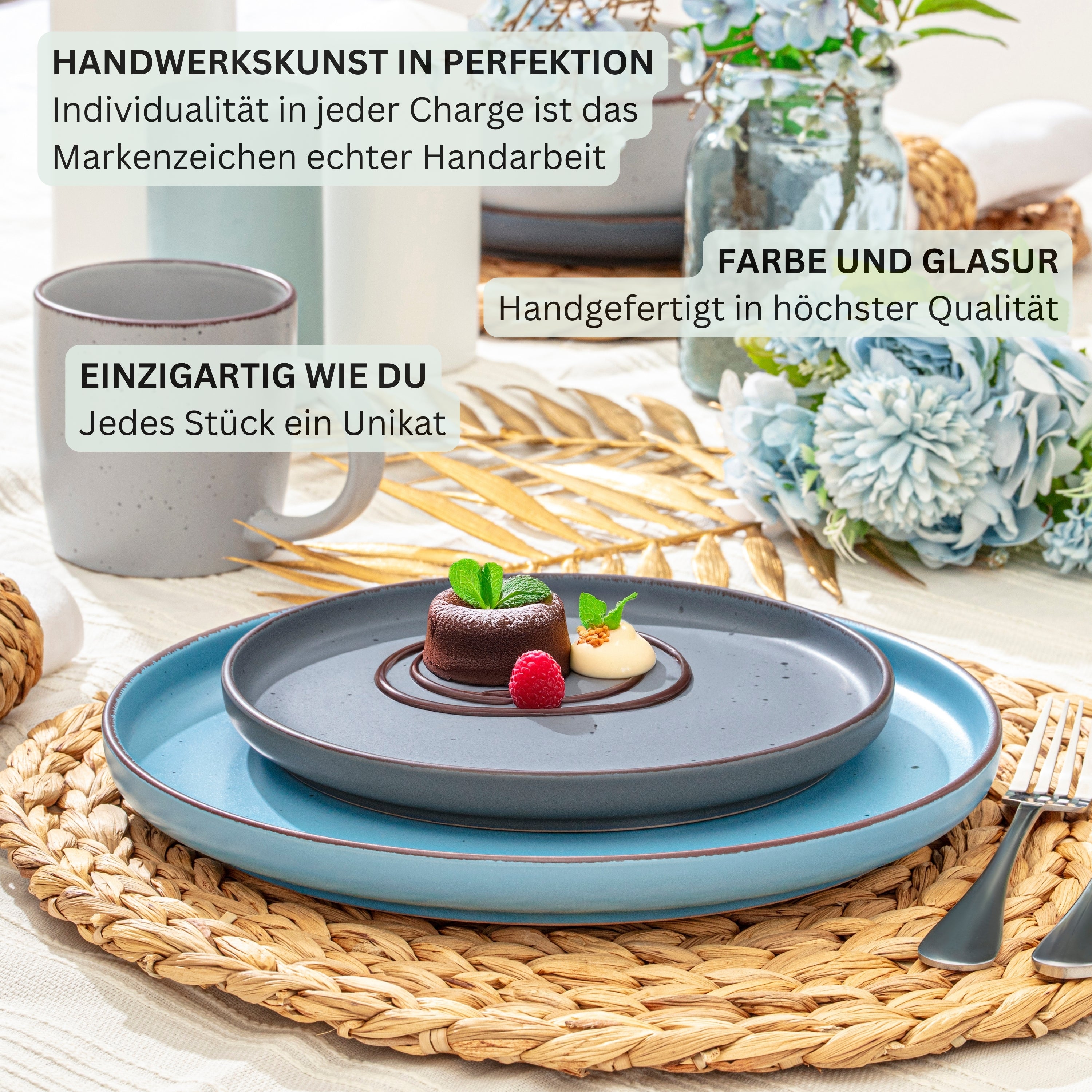 SÄNGER Steingut Geschirrset Bombay Sky Shades 12 teilig für 4 Personen