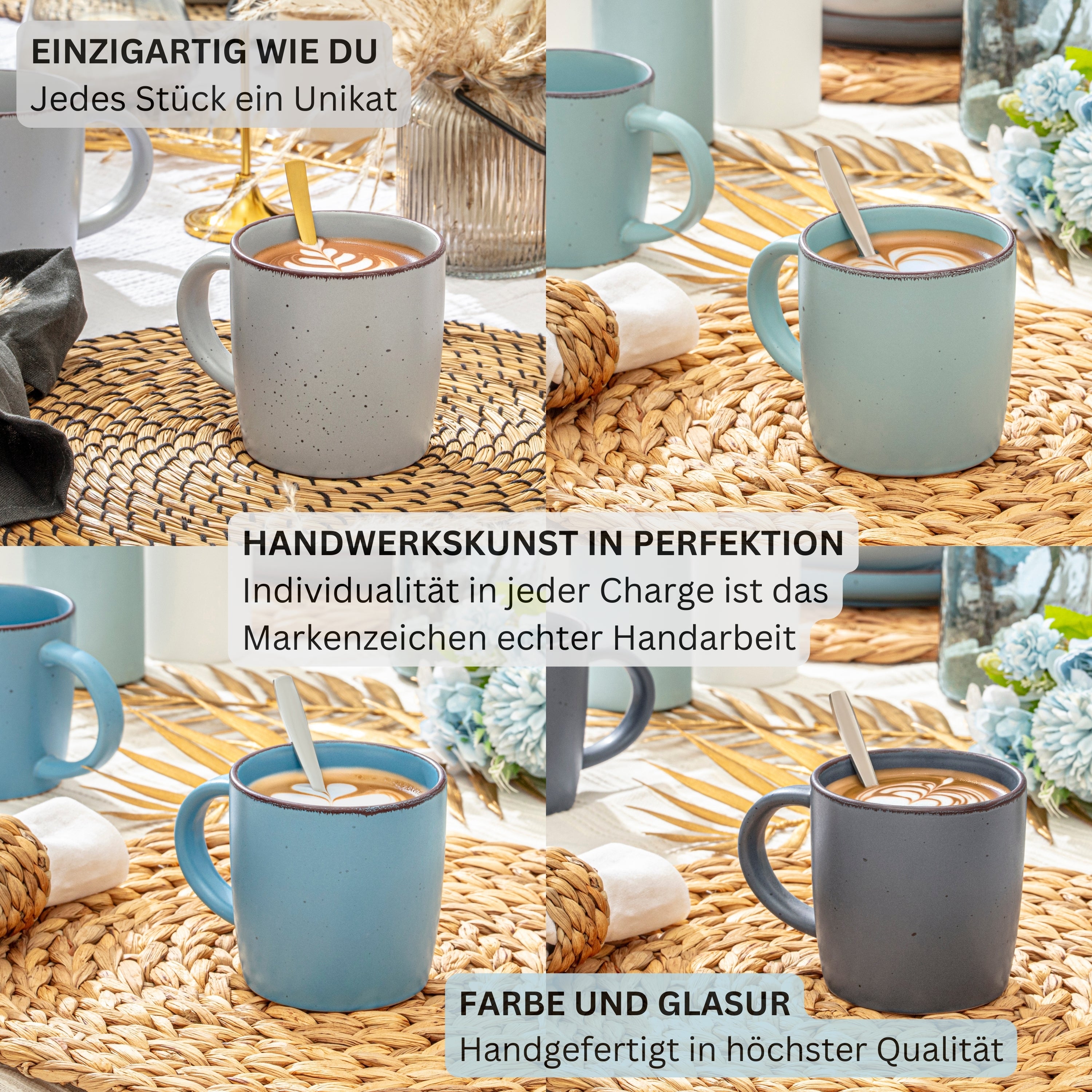 SÄNGER Steingut Kaffeebecher Bombay Sky Shades 4 teilig