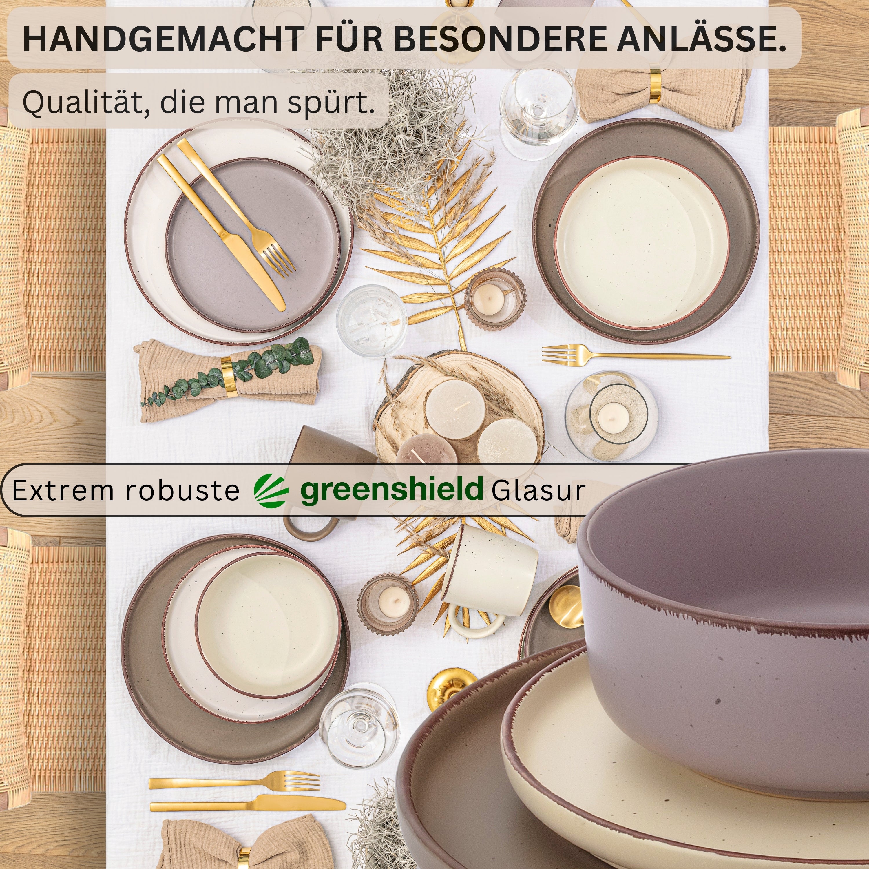 SÄNGER Steingut Geschirrset Bombay Erdfarben 12 teilig für 4 Personen