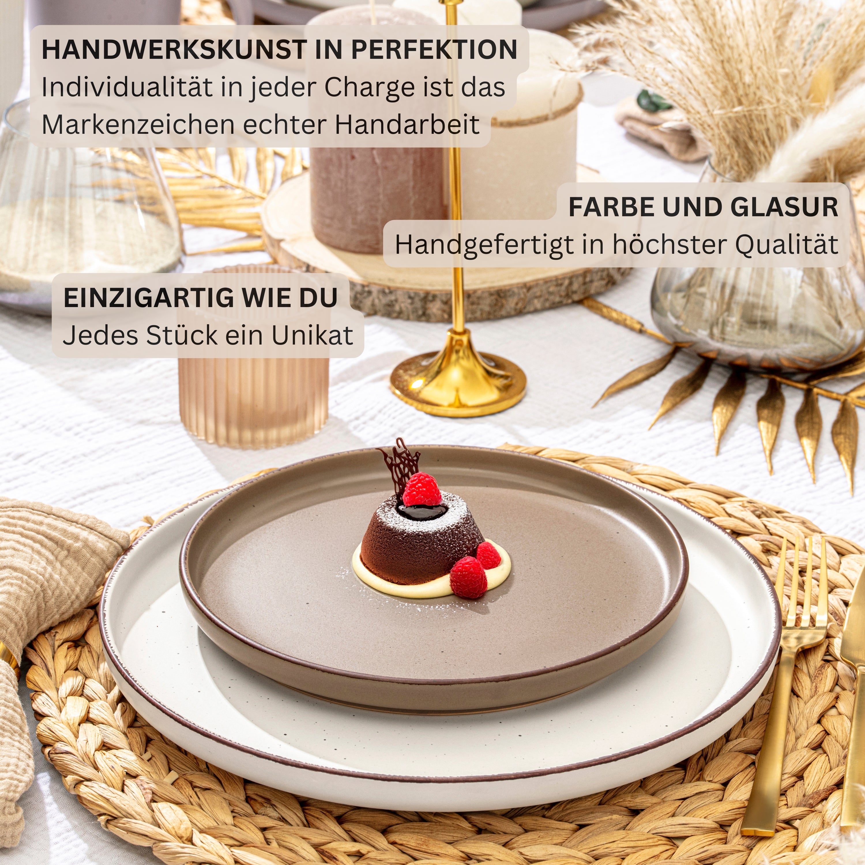 SÄNGER Steingut Geschirrset Bombay Erdfarben 12 teilig für 4 Personen