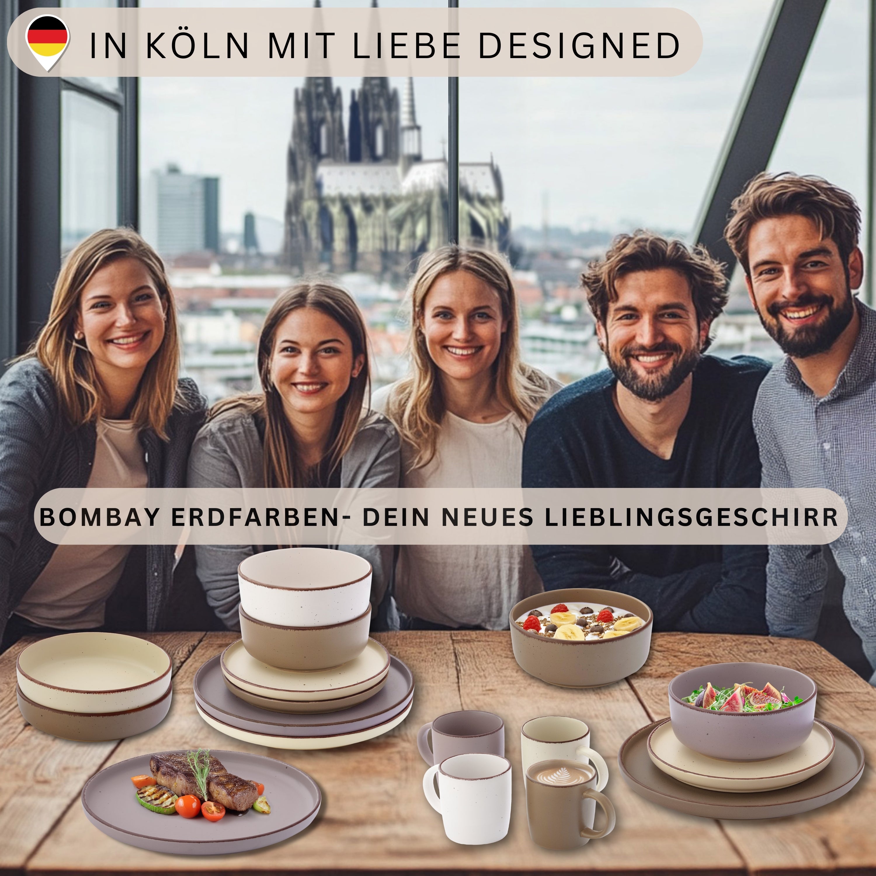 SÄNGER Steingut Geschirrset Bombay Erdfarben 12 teilig für 4 Personen