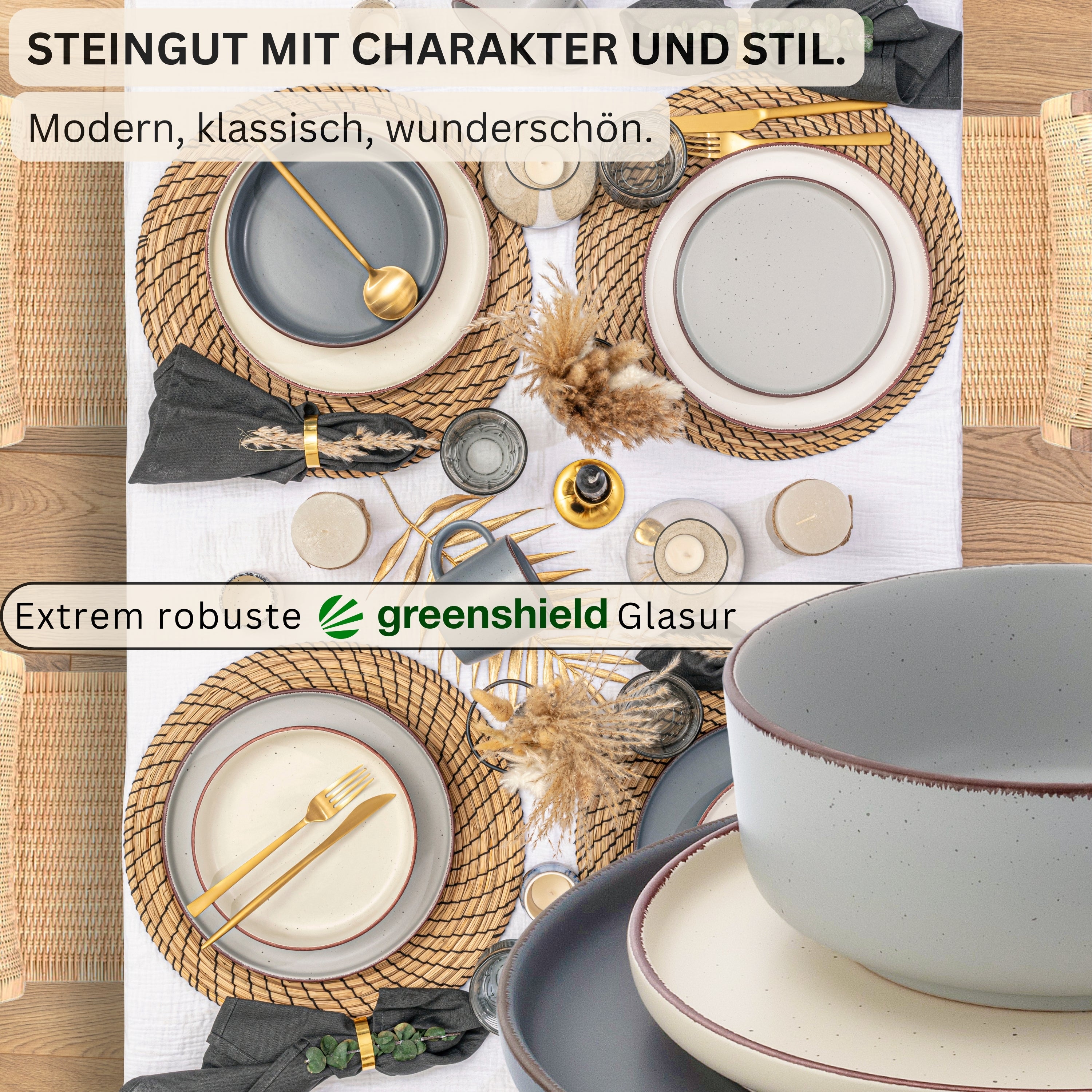 SÄNGER Steingut Geschirrset Bombay Moonlight 12 teilig für 4 Personen