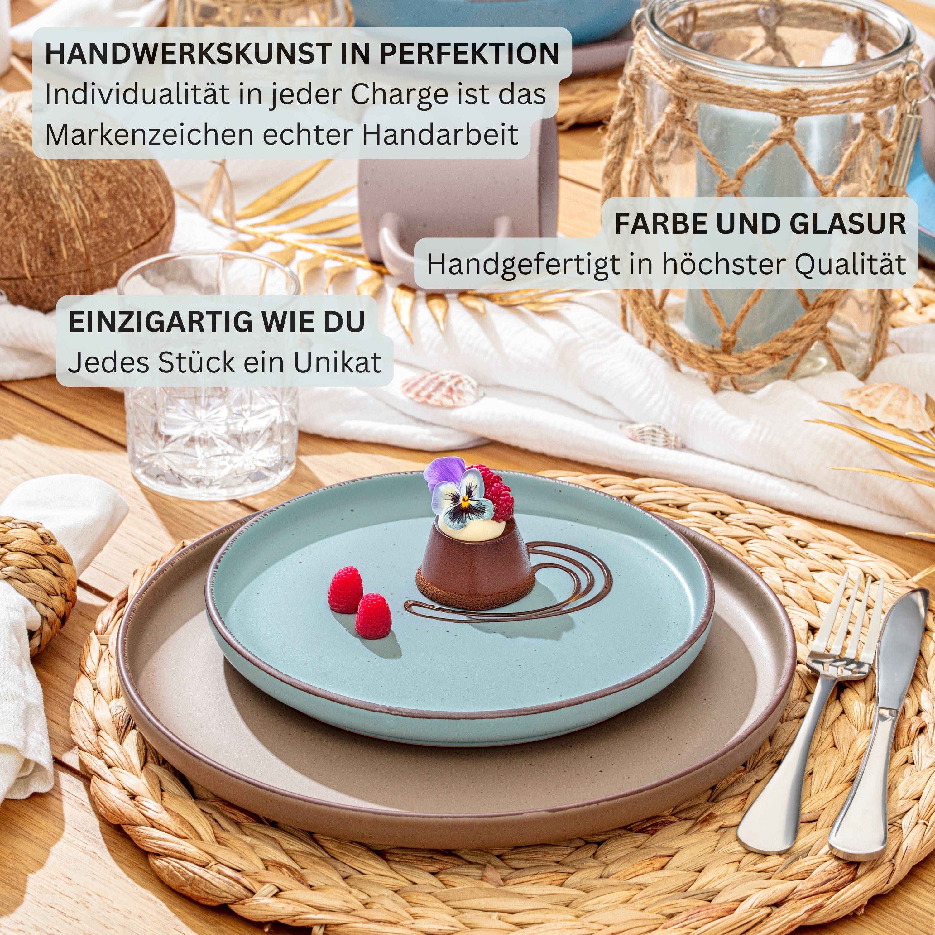 SÄNGER Steingut Geschirrset Bombay Meeresboden 12 teilig für 4 Personen