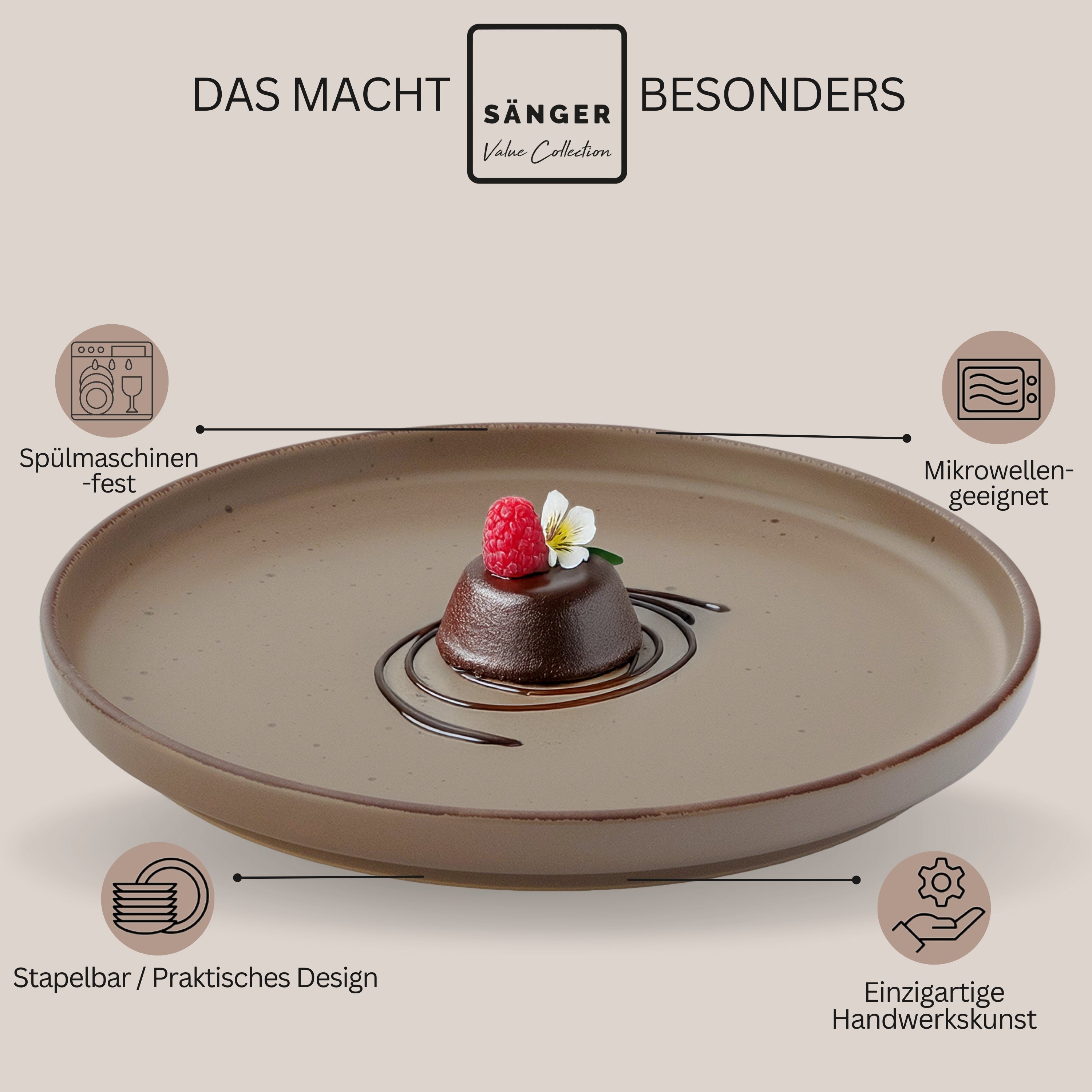 SÄNGER Steingut Dessertteller Bombay Oak 4 teilig