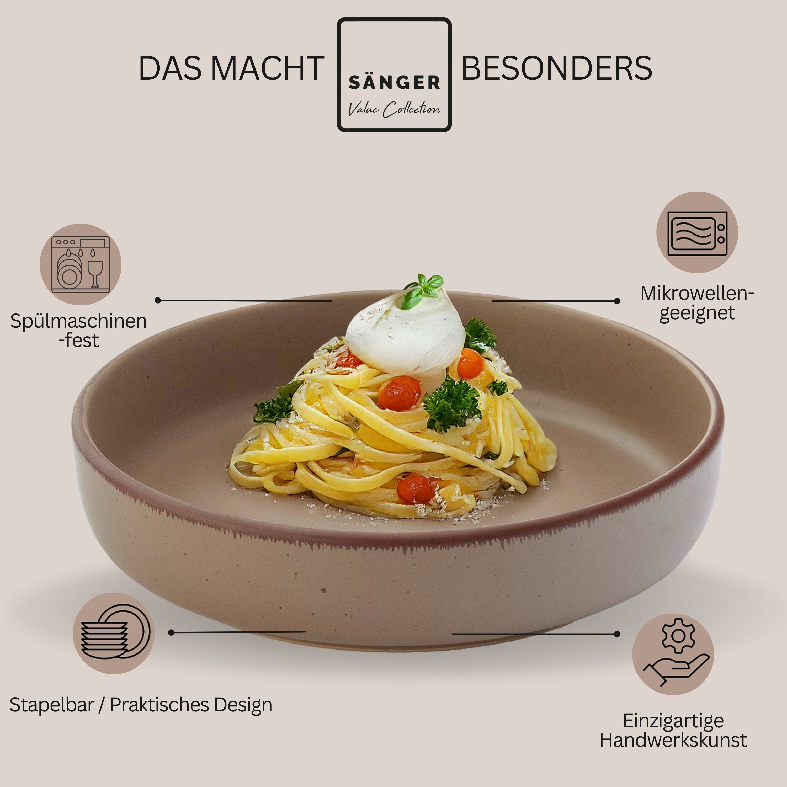 SÄNGER Steingut Pastaschalen Bombay Oak 4 teilig