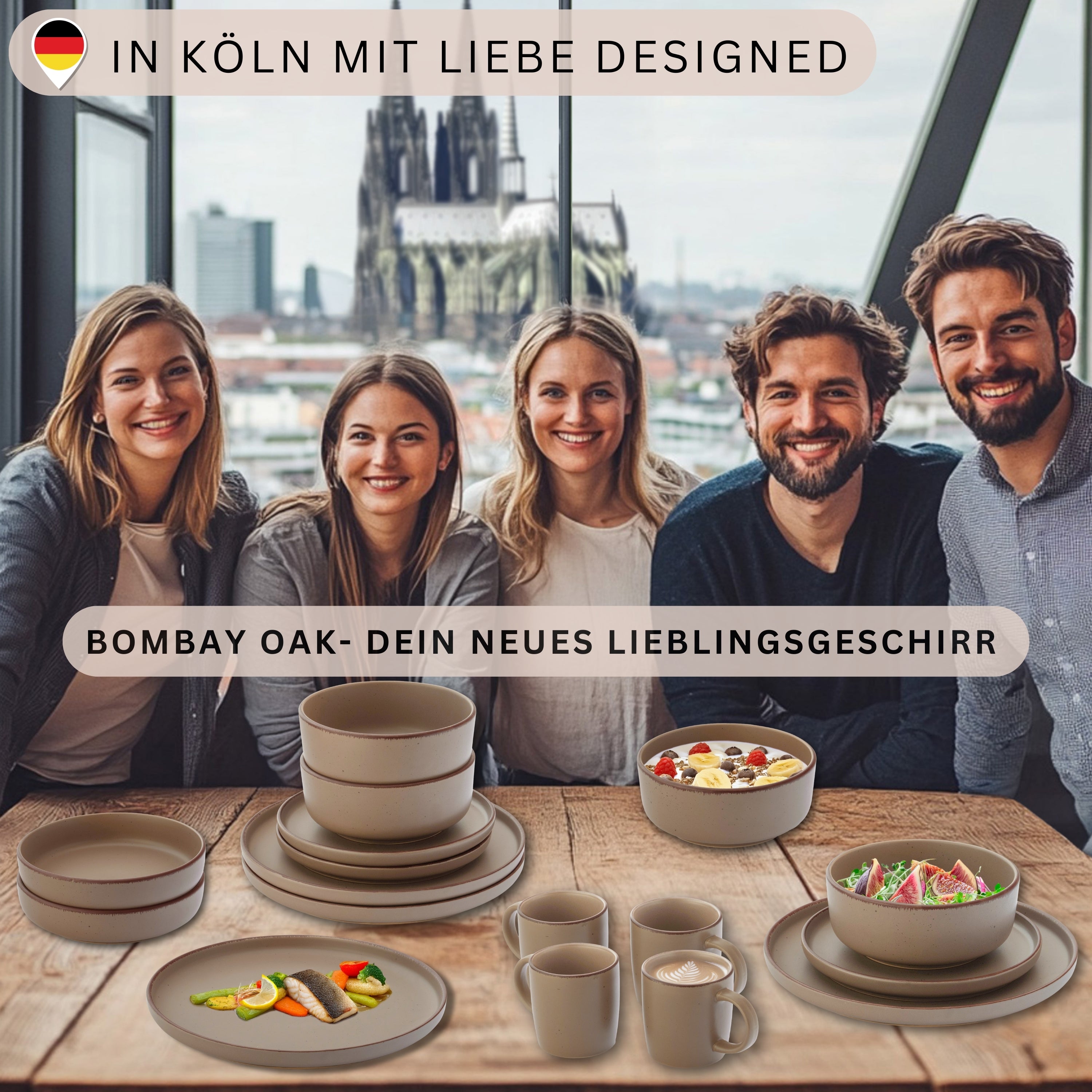 SÄNGER Steingut Kaffeebecher Bombay Oak 4 teilig