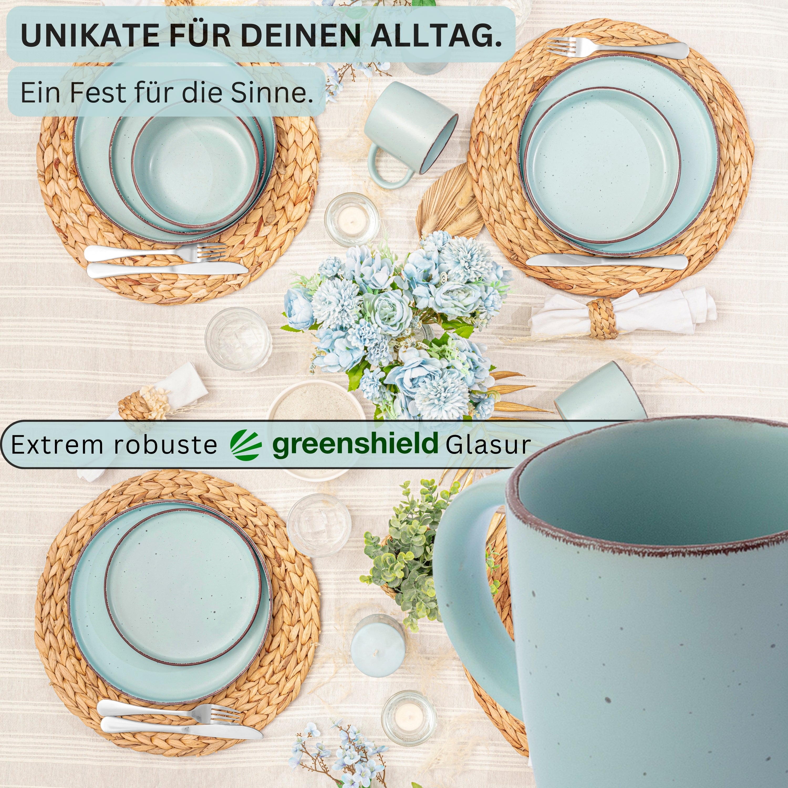 SÄNGER Steingut Kaffeebecher Bombay Breeze 4 teilig