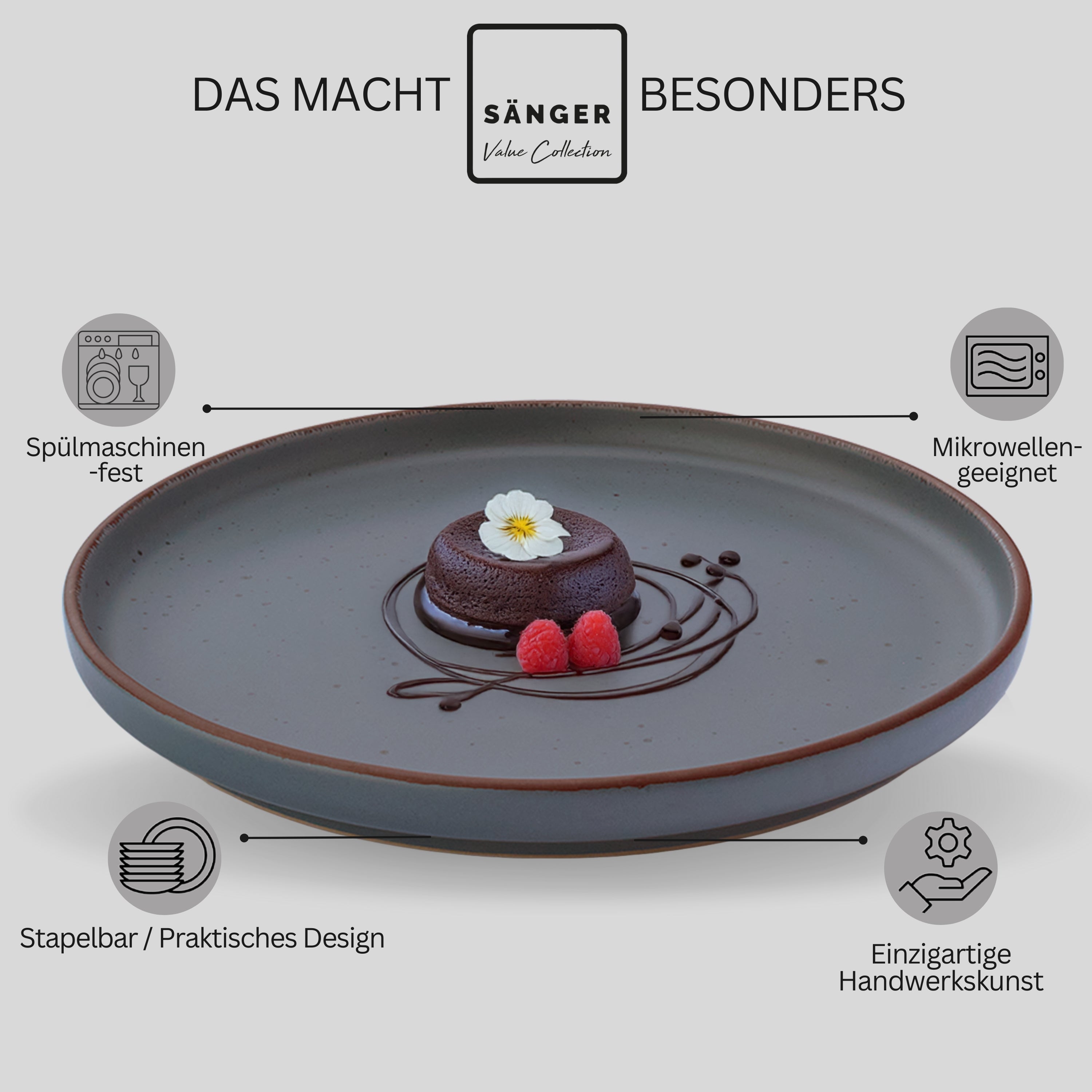 SÄNGER Steingut Dessertteller Bombay Graphit 4 teilig
