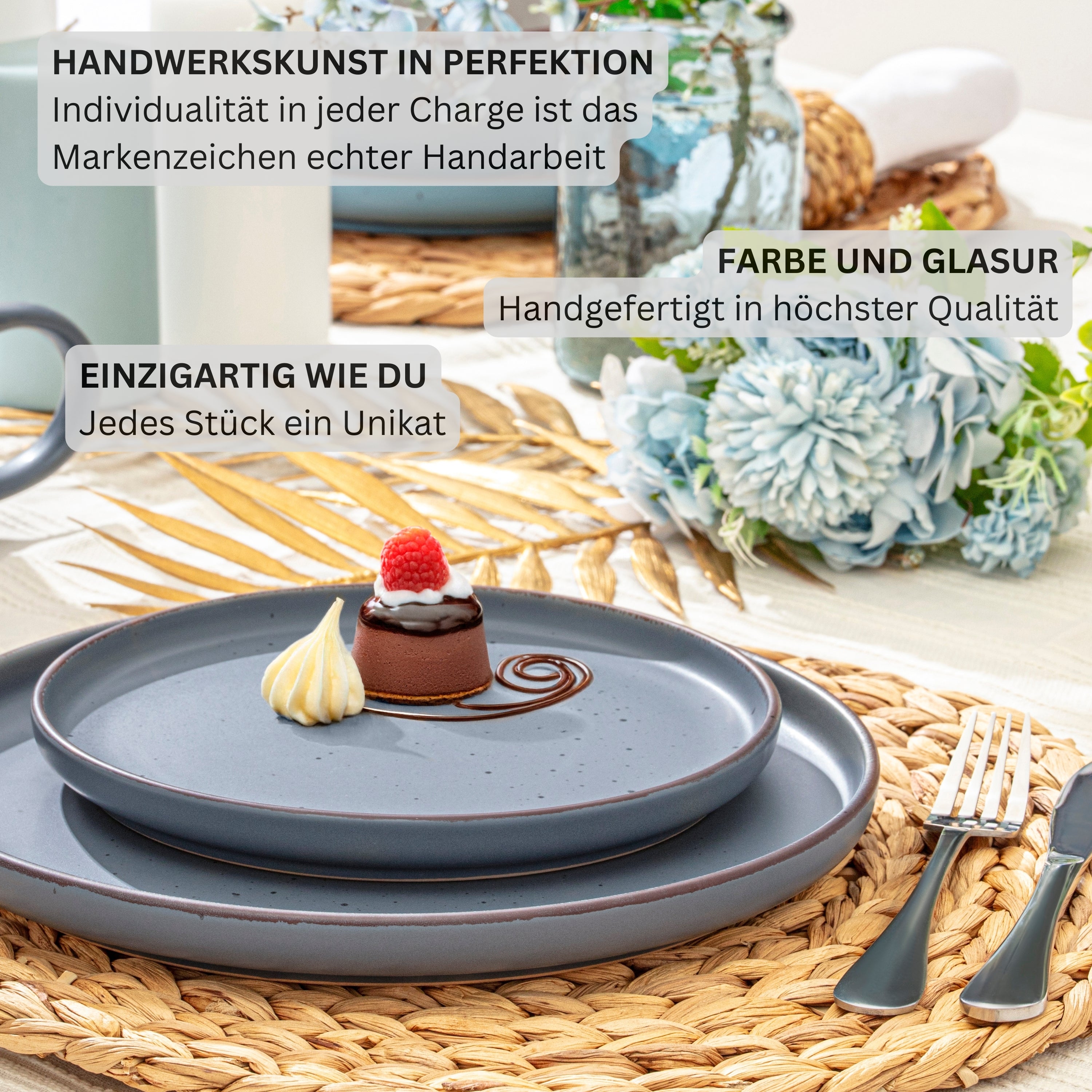 SÄNGER Steingut Dessertteller Bombay Graphit 4 teilig