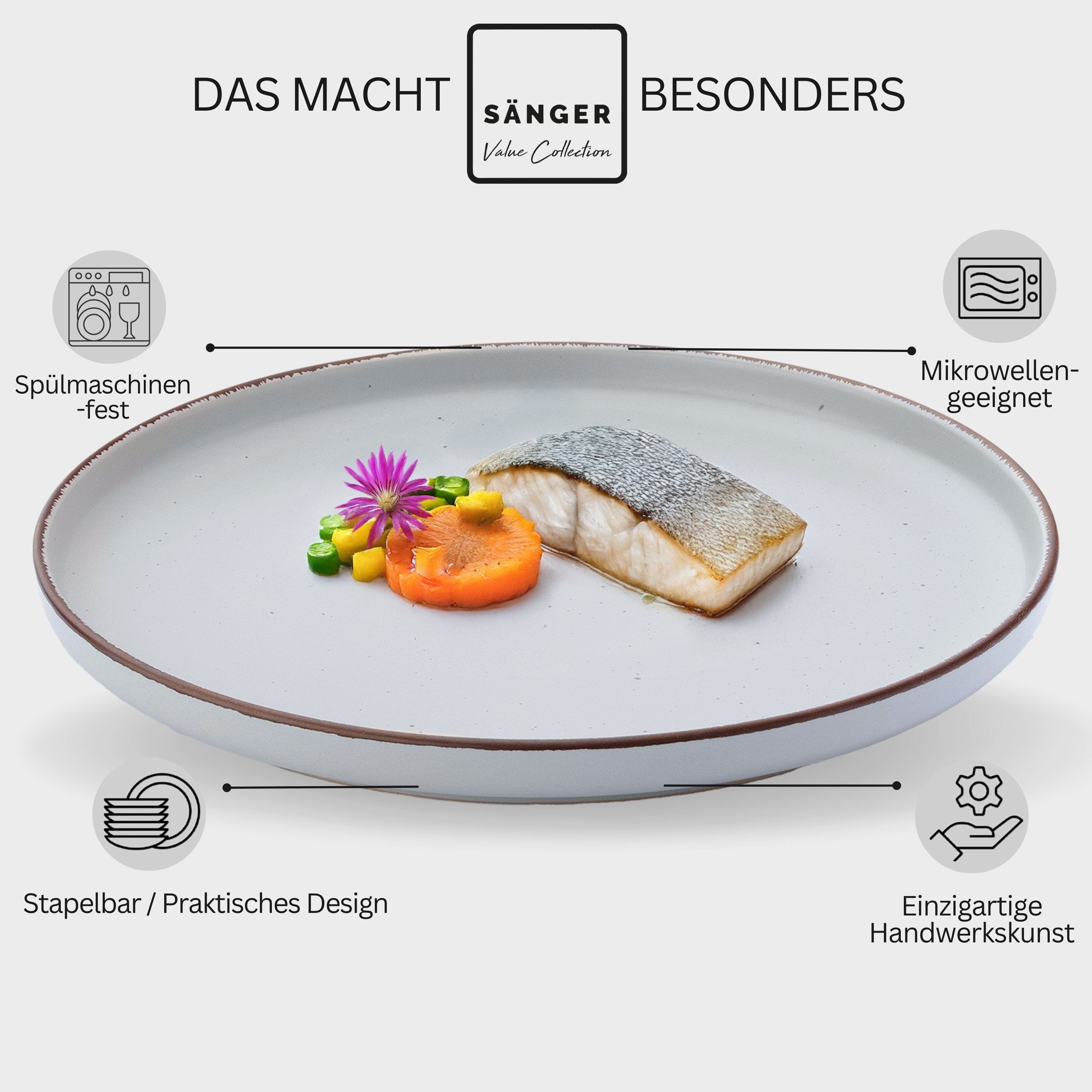 SÄNGER Steingut Speiseteller Bombay Stone 4 teilig