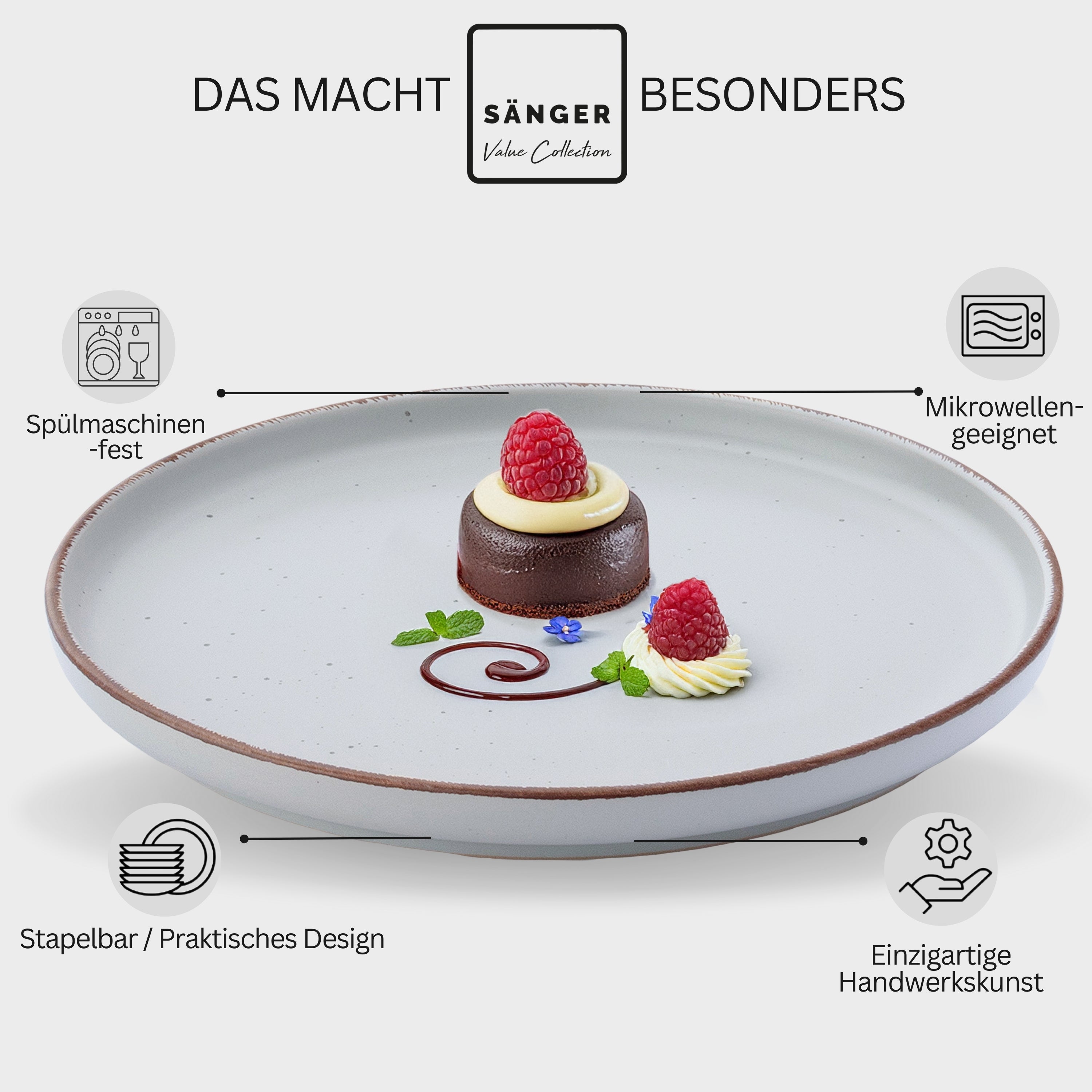 SÄNGER Steingut Dessertteller Bombay Stone 4 teilig