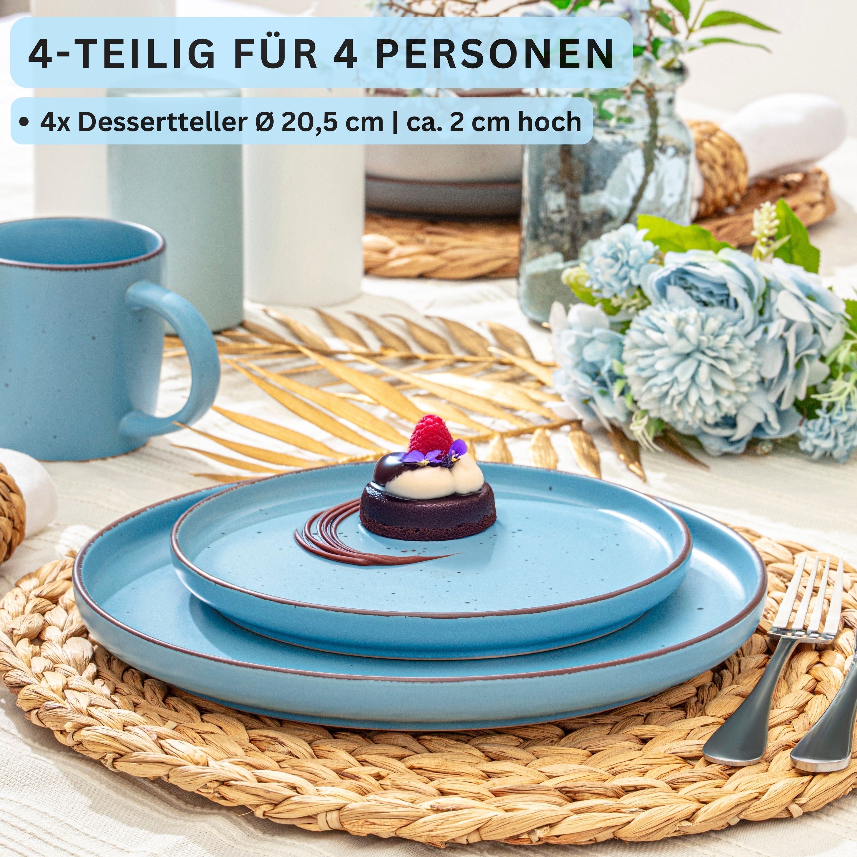 SÄNGER Steingut Dessertteller Bombay Saphir 4 teilig