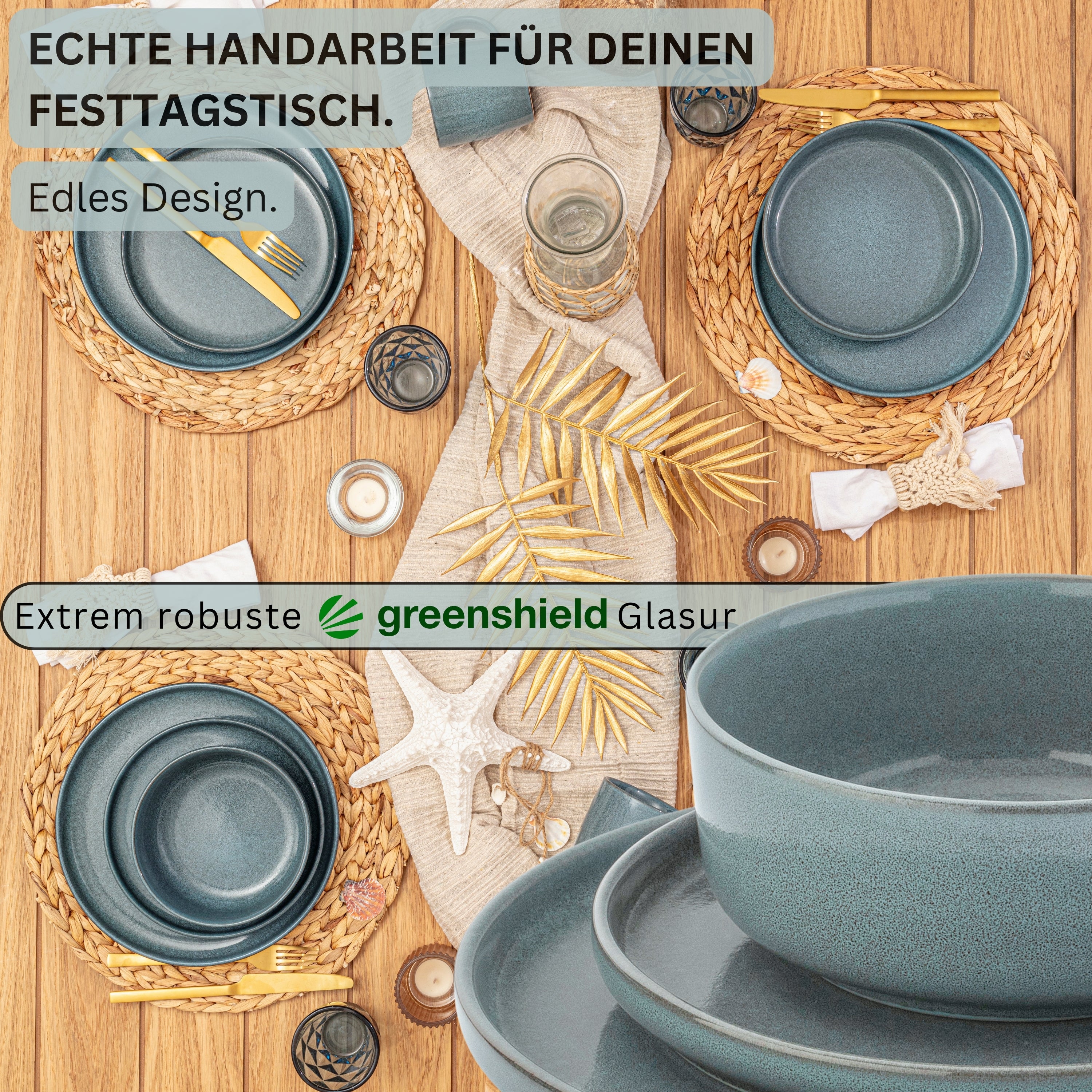 SÄNGER Stoneware Dinnerware Set Cairo Ocean 18-piece for 6 people
