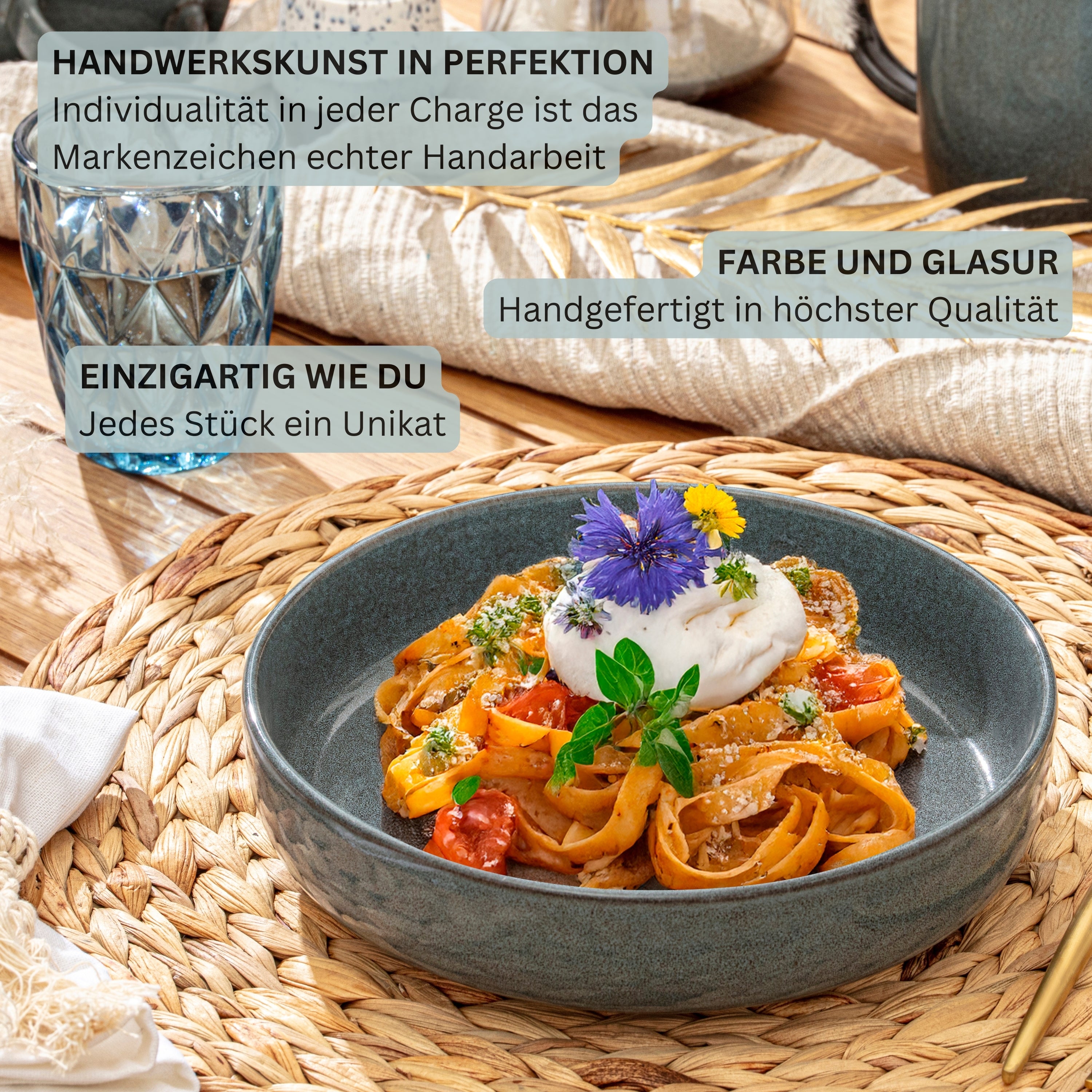 SÄNGER Stoneware Pasta Bowls Cairo Ocean 6 Pieces