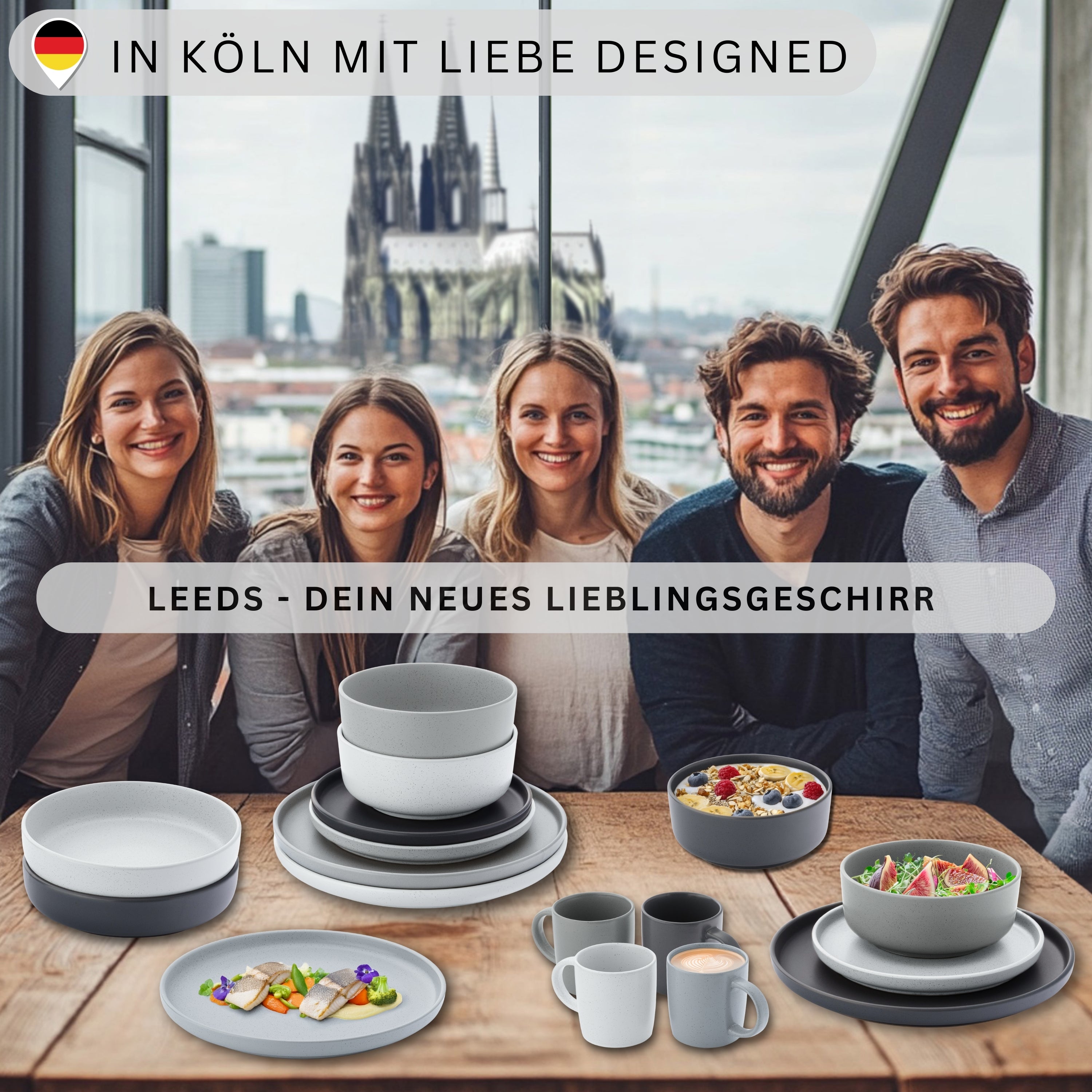 SÄNGER Steingut Geschirrset Leeds 12 teilig für 4 Personen