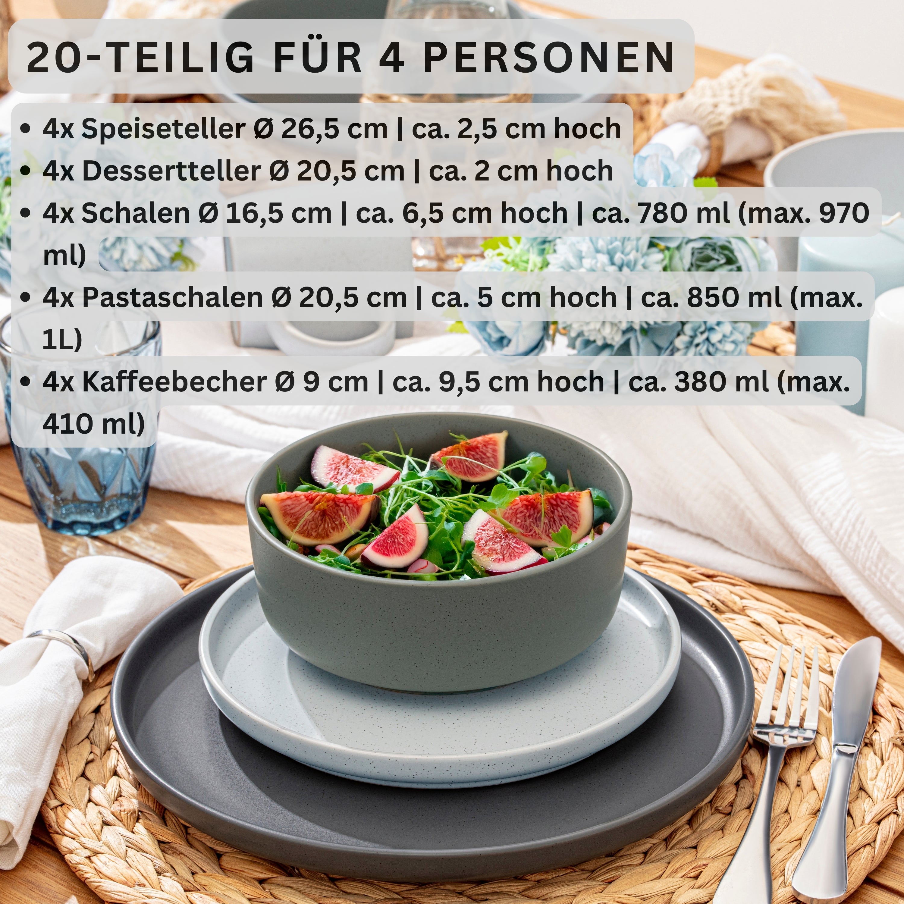 SÄNGER Steingut Geschirrset Leeds 20 teilig für 4 Personen