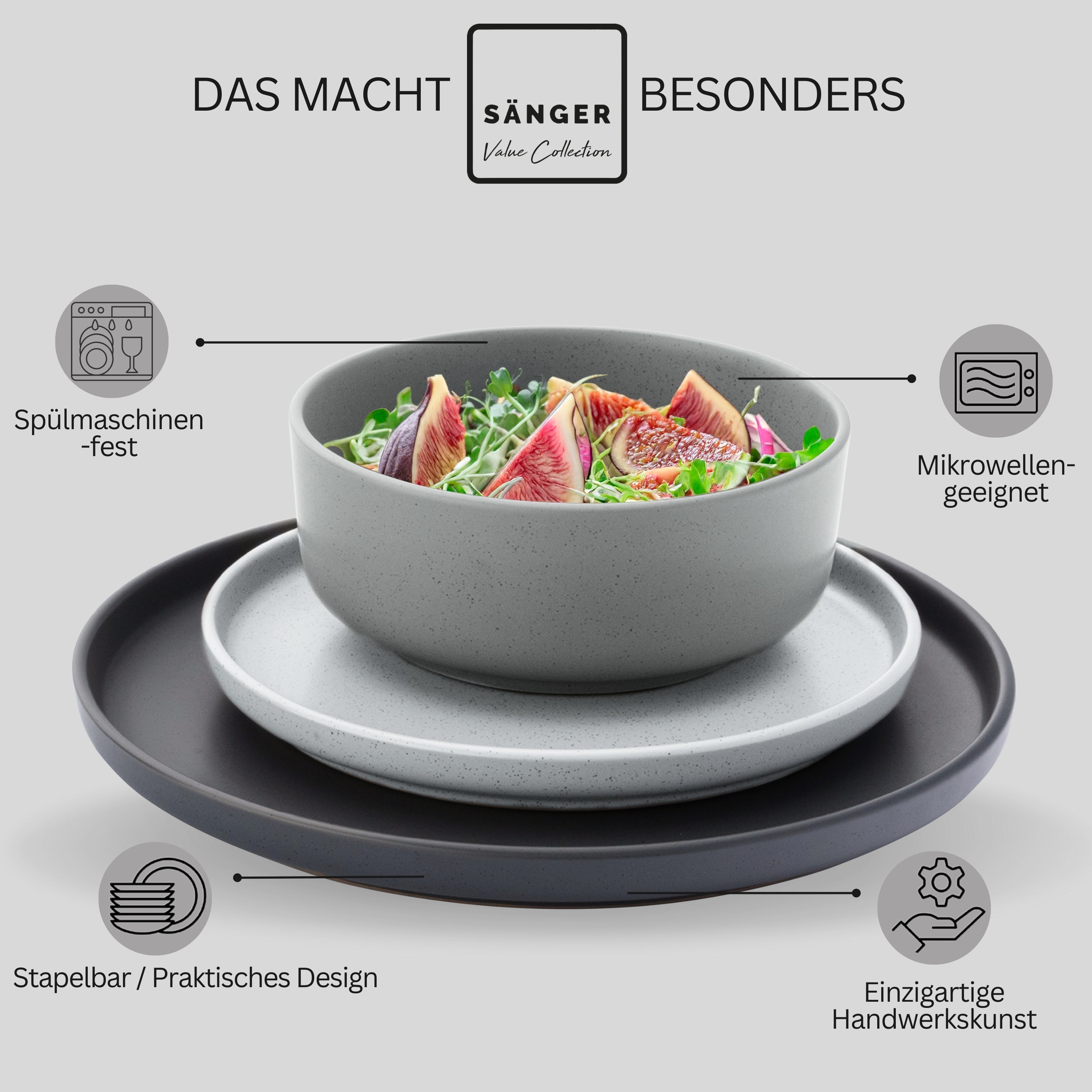 SÄNGER Steingut Geschirrset Leeds 16 teilig für 4 Personen