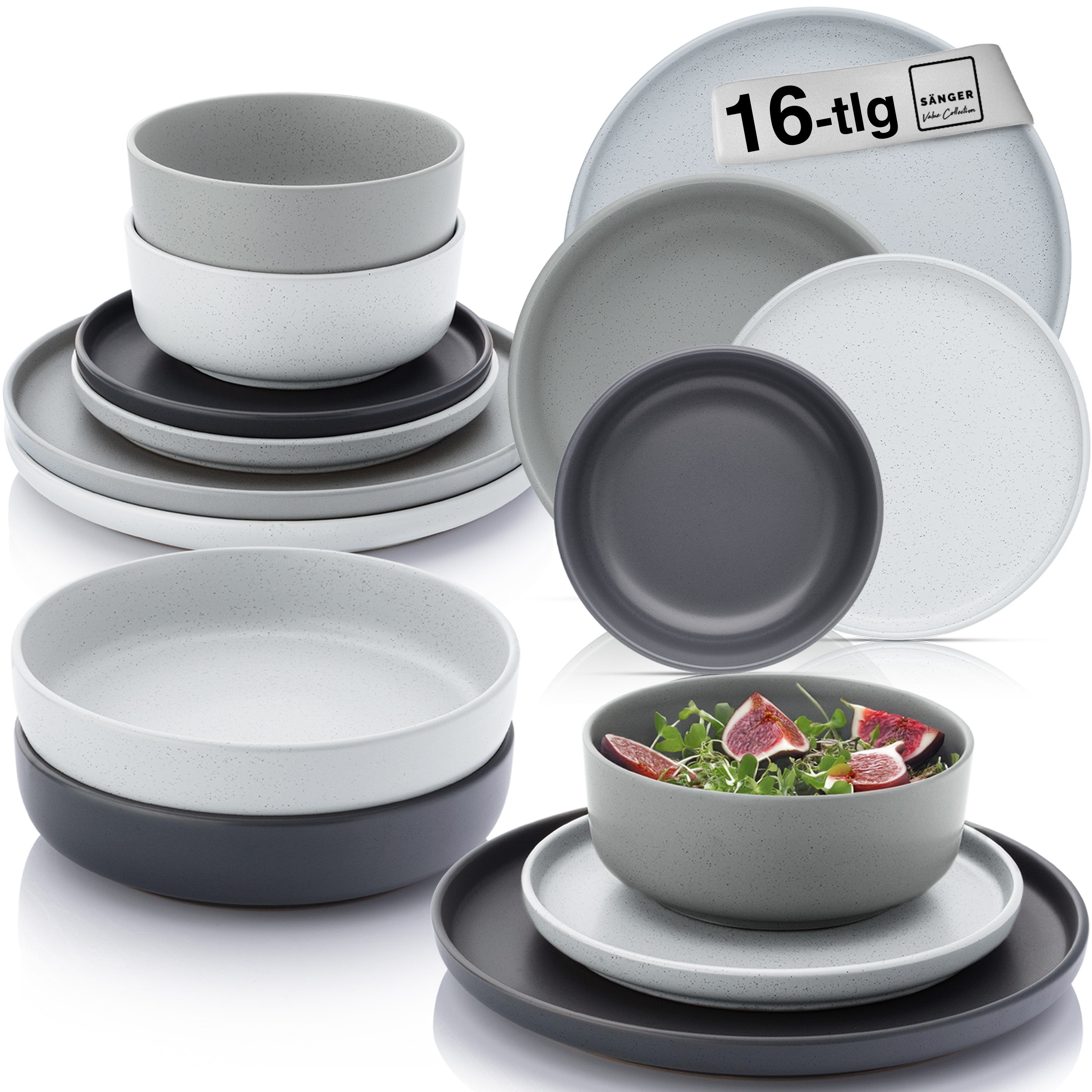 SÄNGER Steingut Geschirrset Leeds 16 teilig für 4 Personen