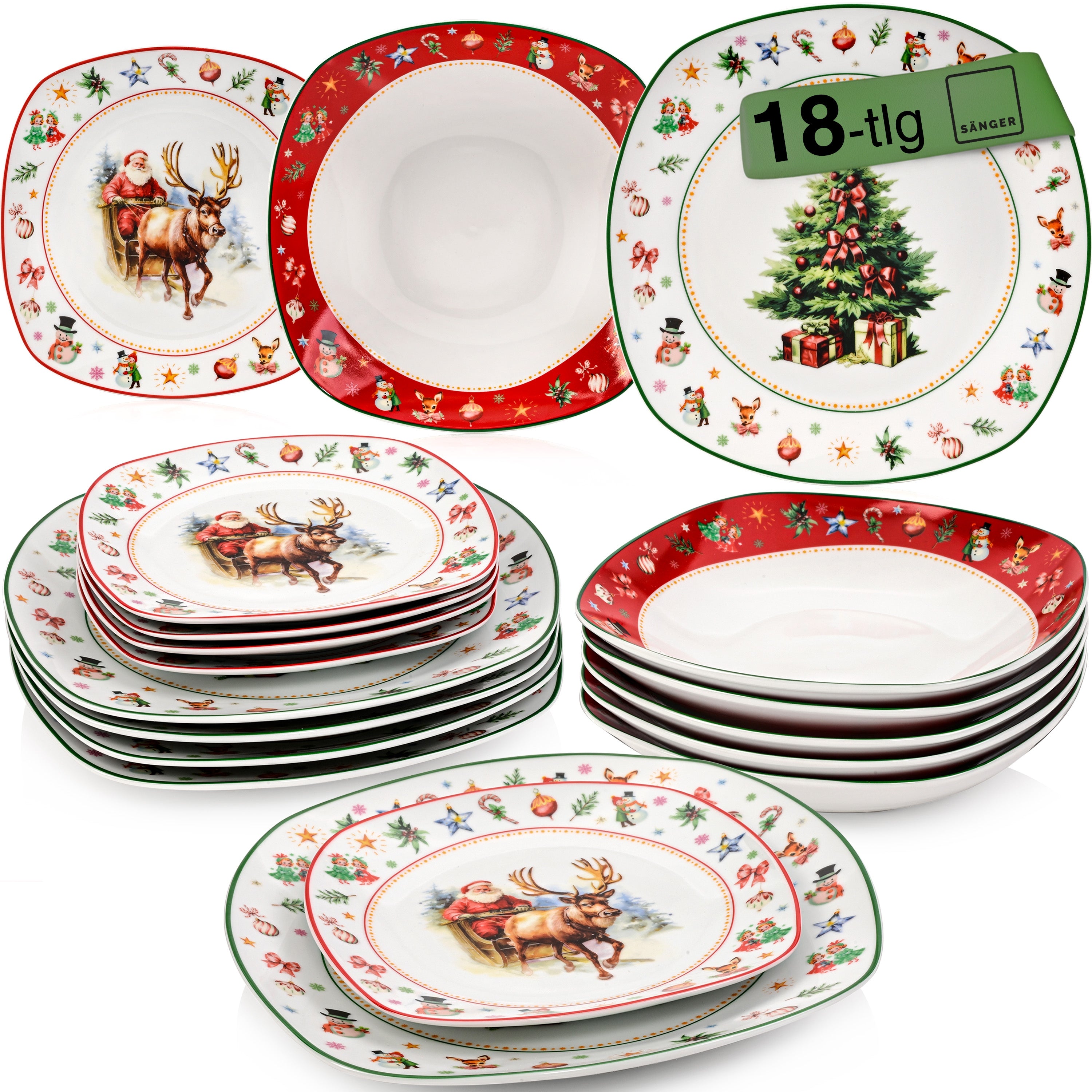SÄNGER Porzellan Geschirrset Bilgola Christmas Design, Tafelservice 18 teilig für 6 Personen