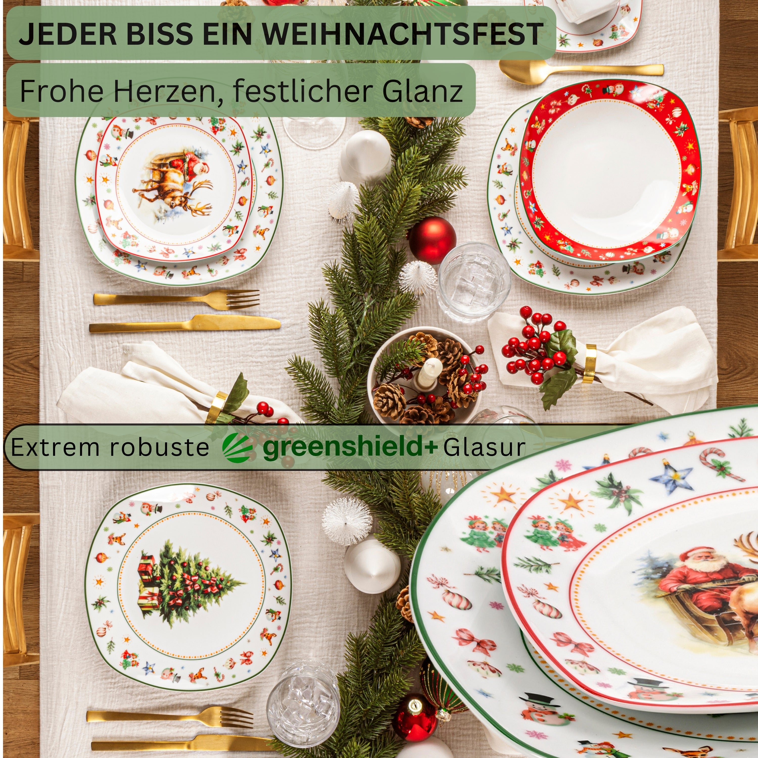 SÄNGER Porzellan Geschirrset Bilgola Christmas Design, Tafelservice 18 teilig für 6 Personen