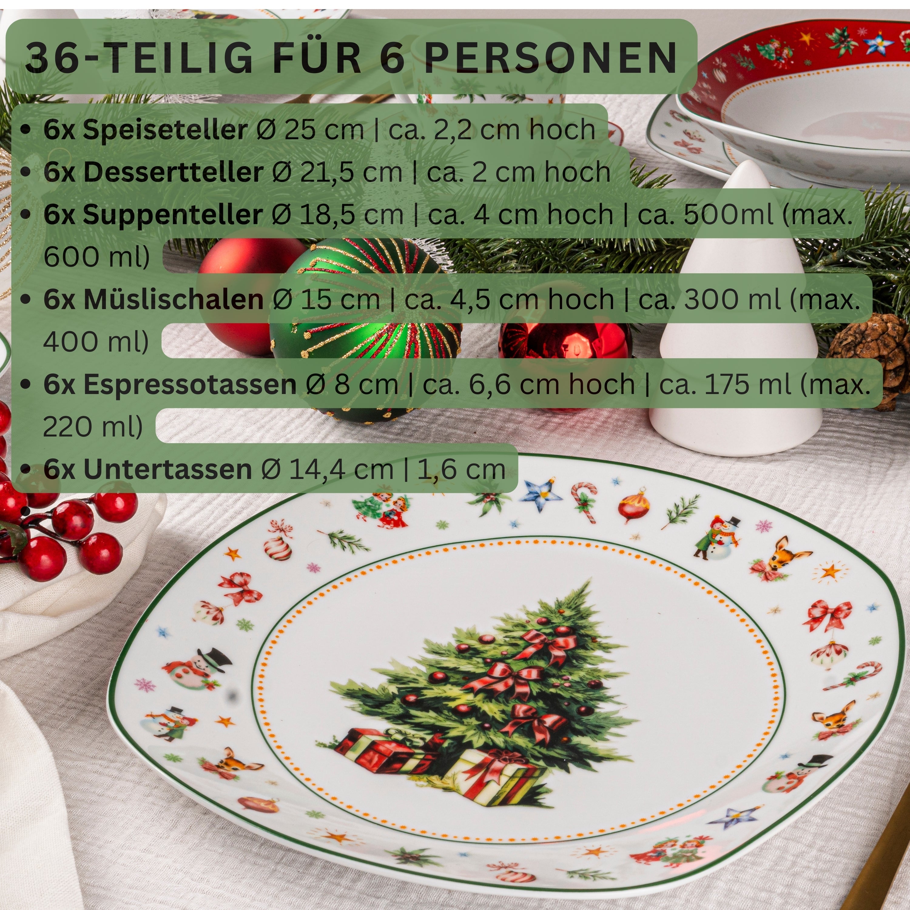 SÄNGER Porzellan Kombiservice Bilgola Christmas Design 36 teilig für 6 Personen